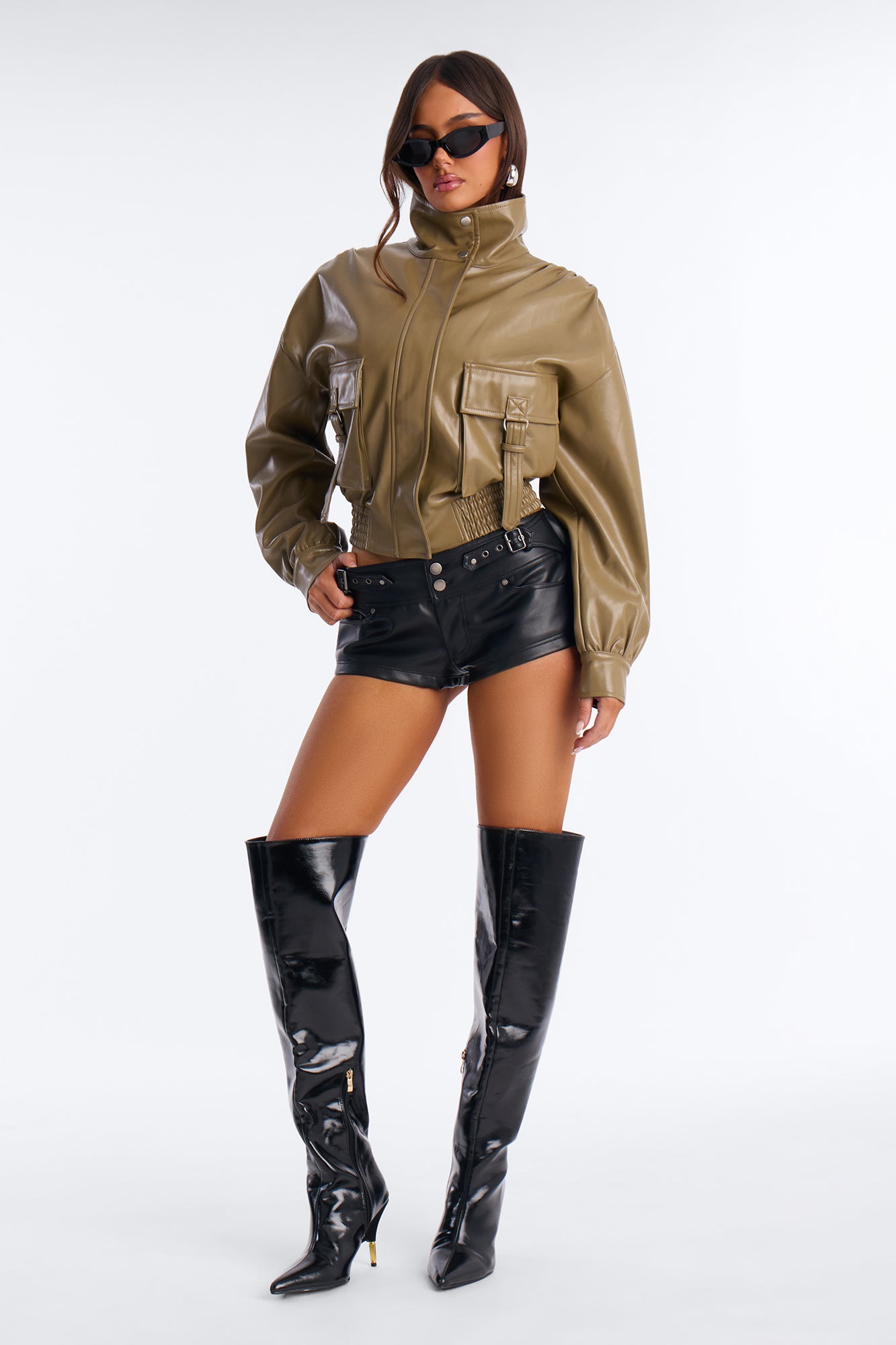 Pressure Applied Cargo Funnel Neck Bomber Jacket - Olive