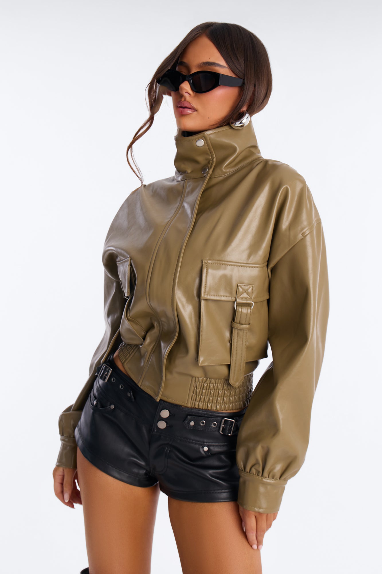 Pressure Applied Cargo Funnel Neck Bomber Jacket - Olive
