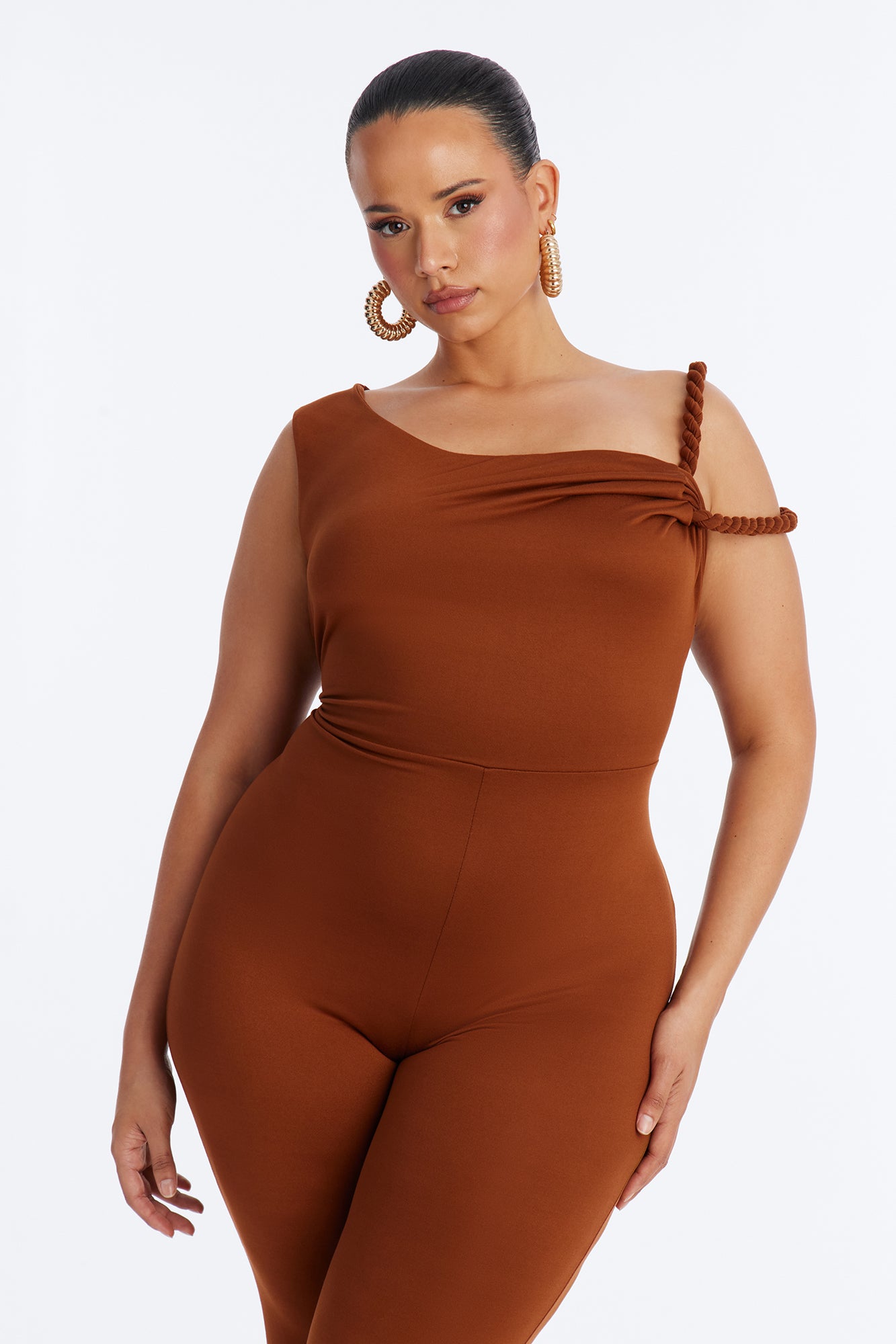 Rhia Twist One Shoulder Jumpsuit - Chocolate