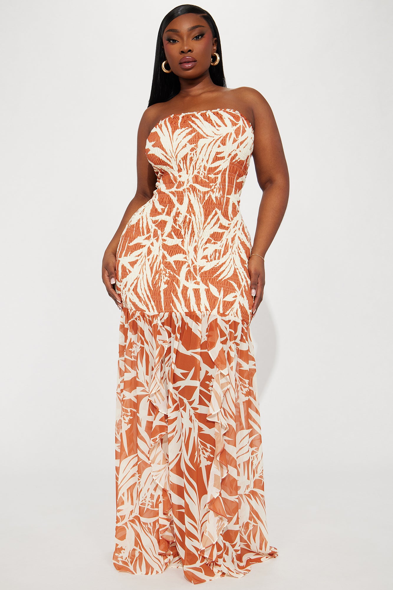 Amaya Tropical Maxi Dress - Cognac