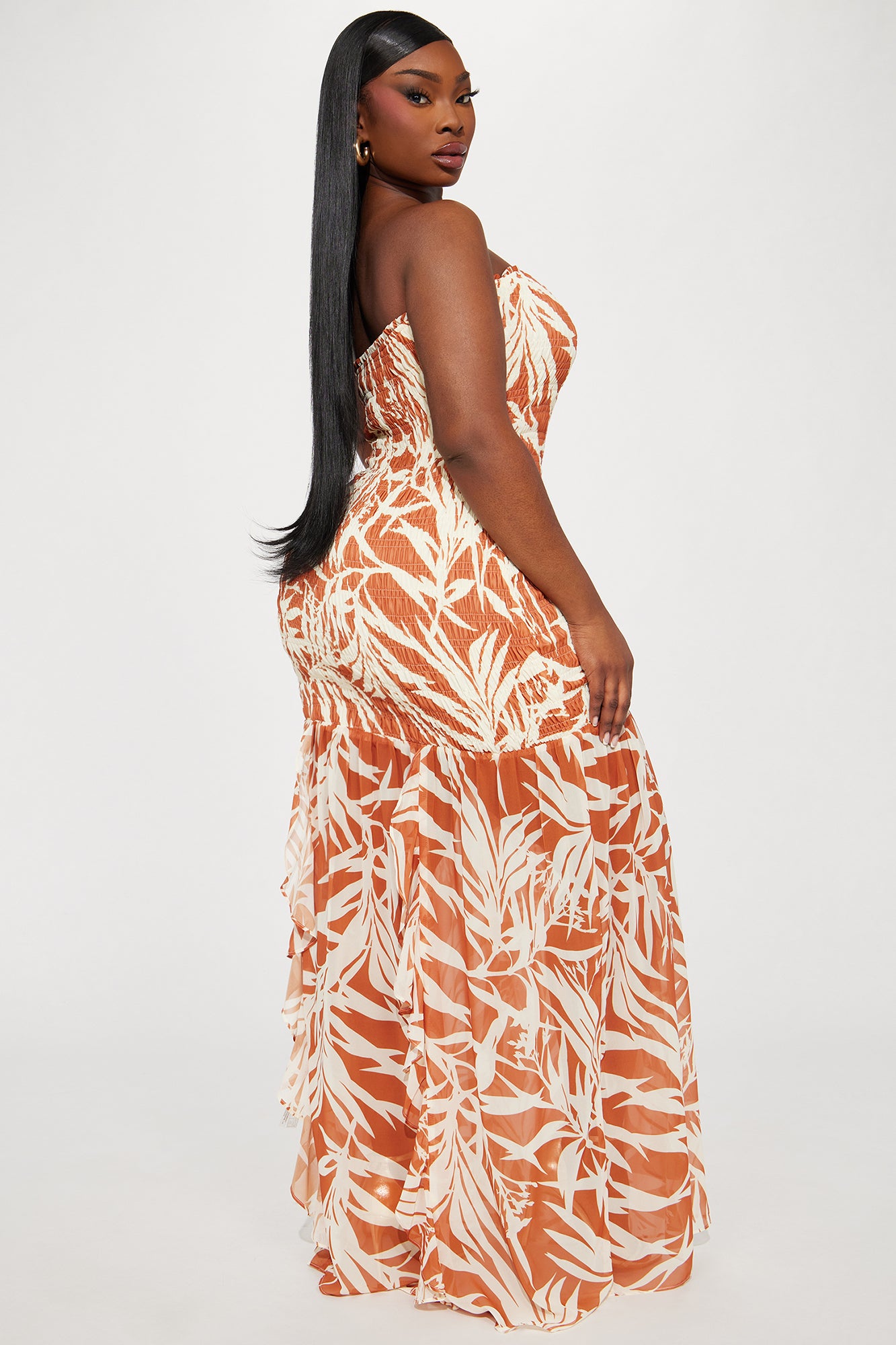 Amaya Tropical Maxi Dress - Cognac