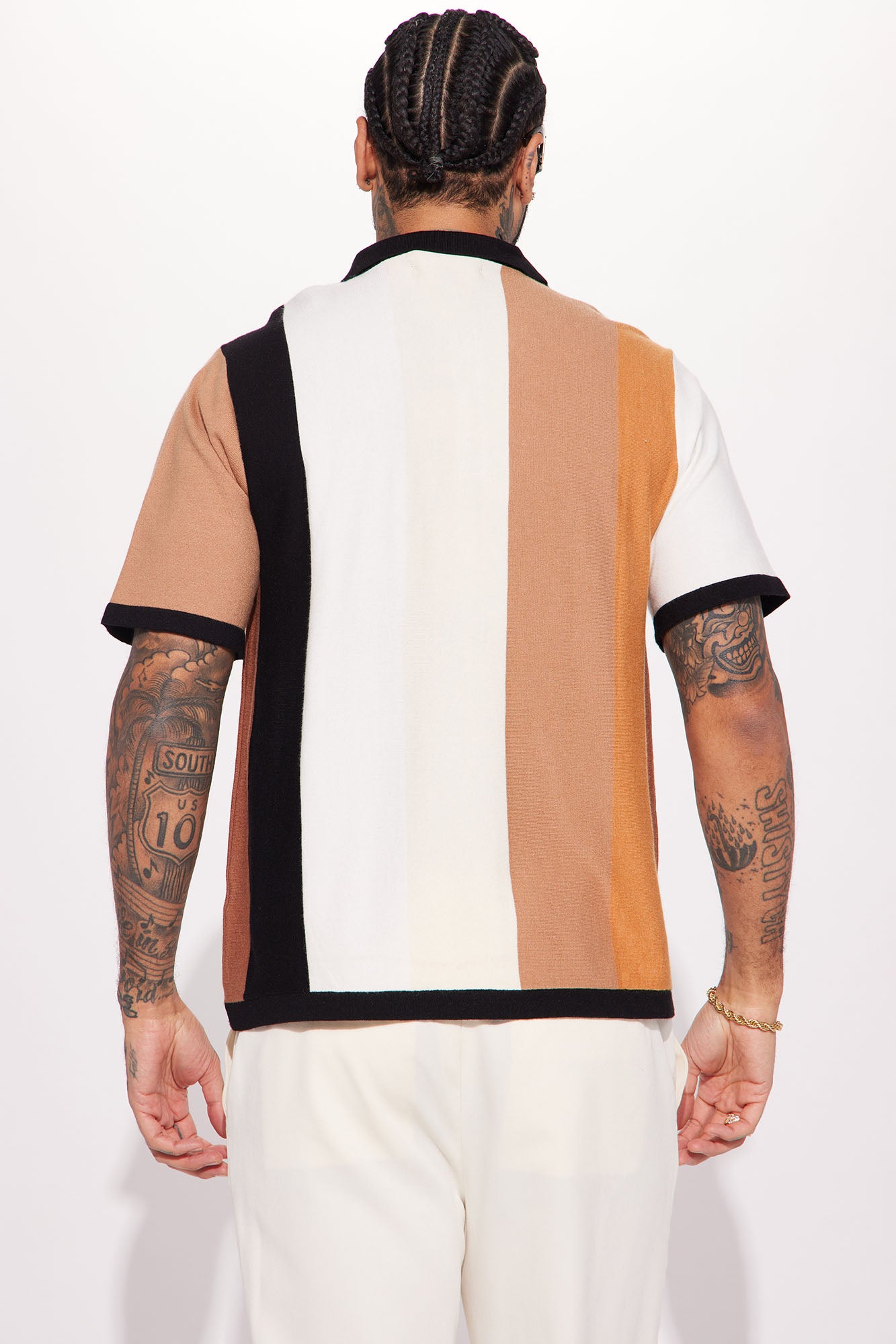 Levels Striped Short Sleeve Knit Polo - Brown/combo