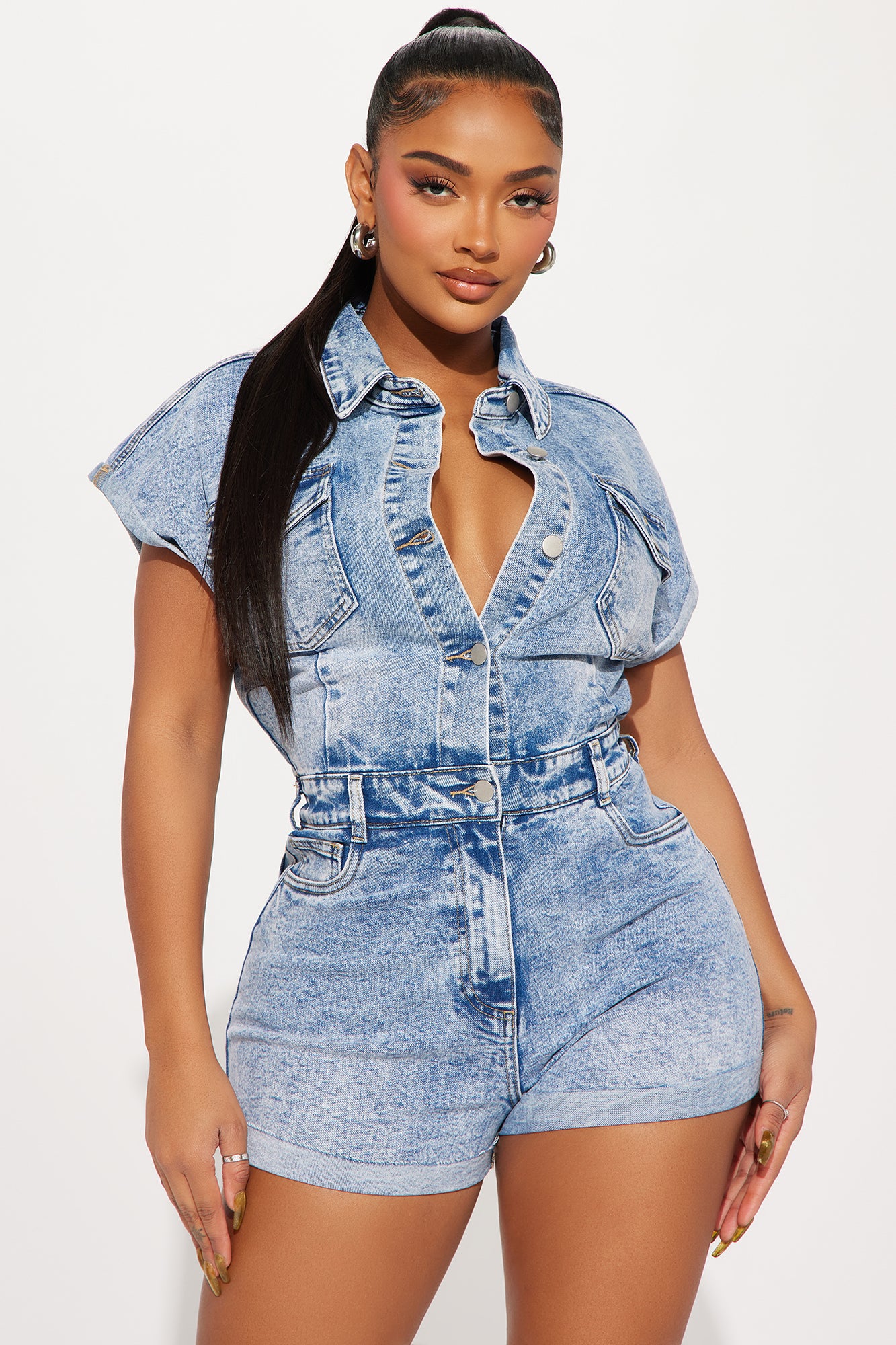 Know You Better Denim Romper - Light Wash
