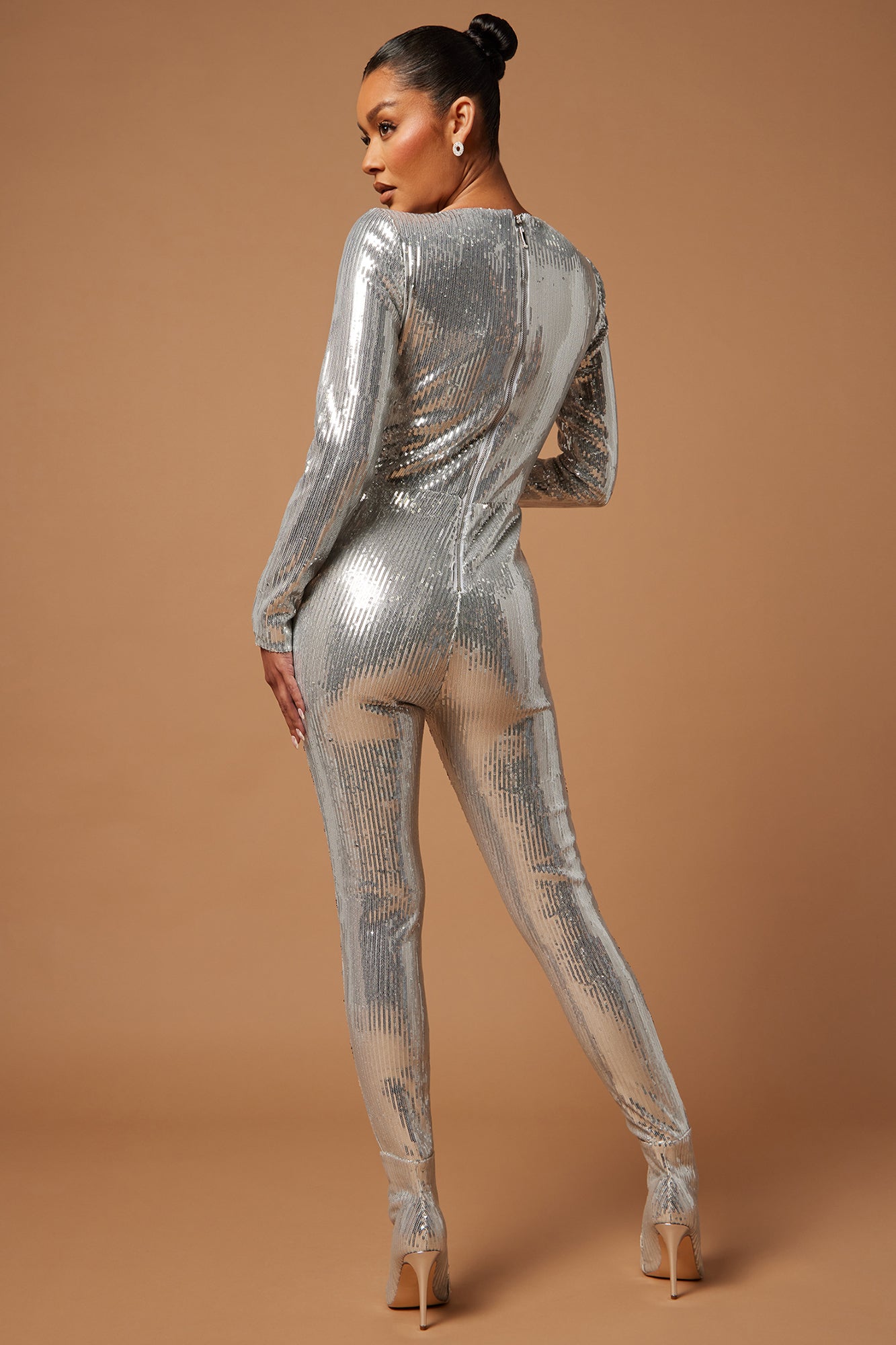 Britney Sequin Catsuit Booties - Silver