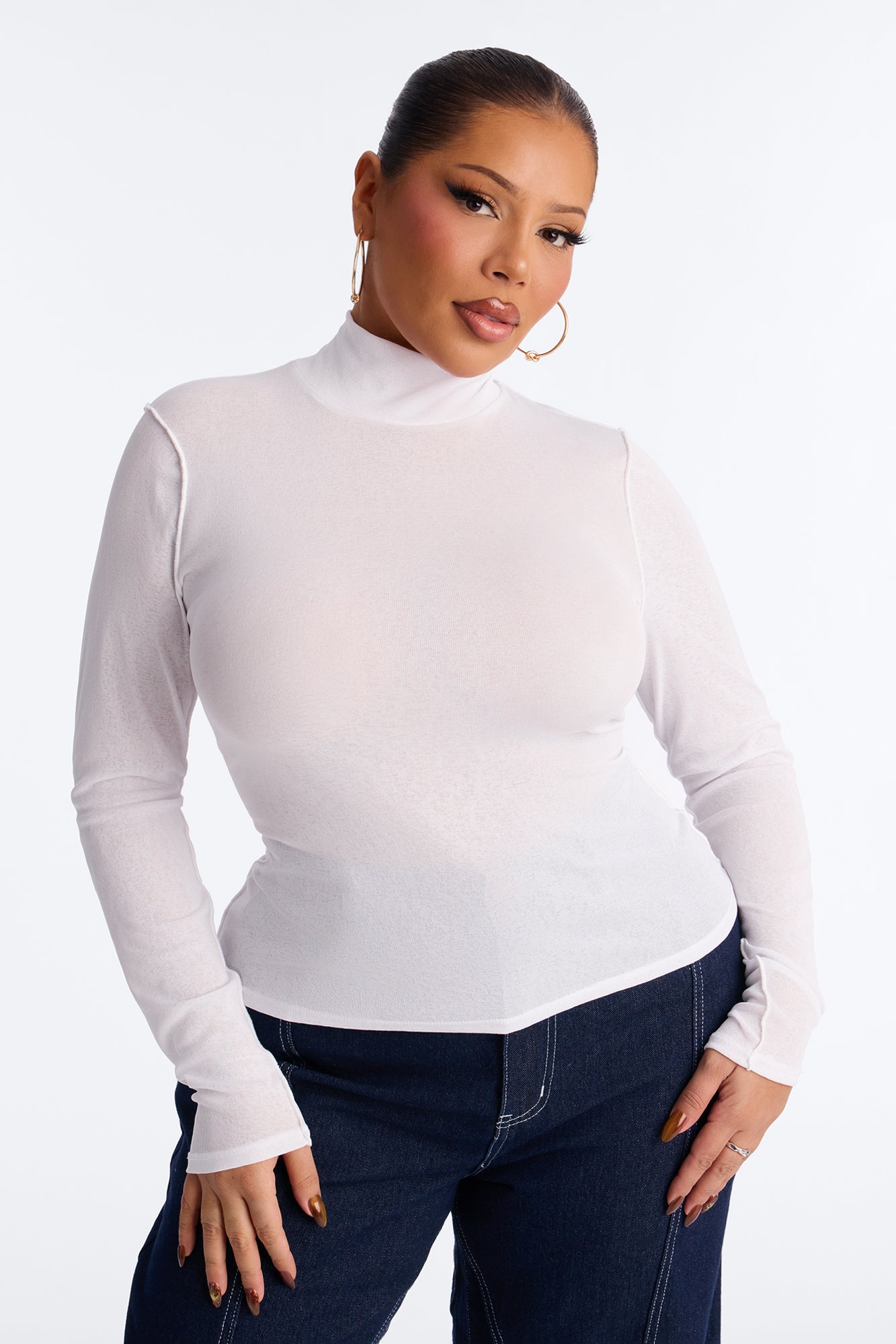 Barely On Textured Sheer Long Sleeve - White