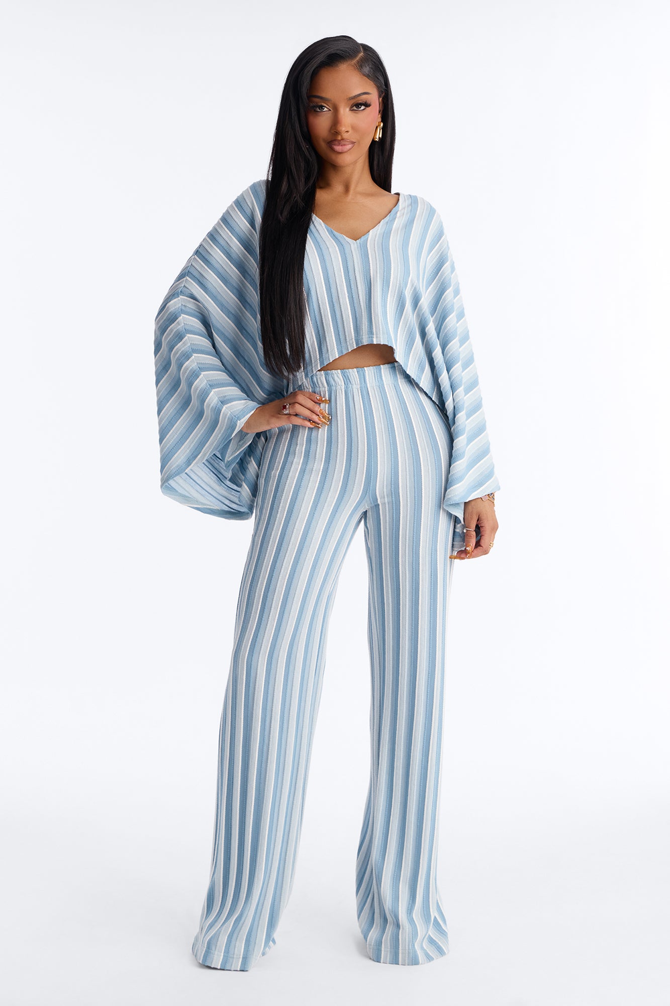 Along Those Lines Striped Jacquard Pant Set - Blue/combo