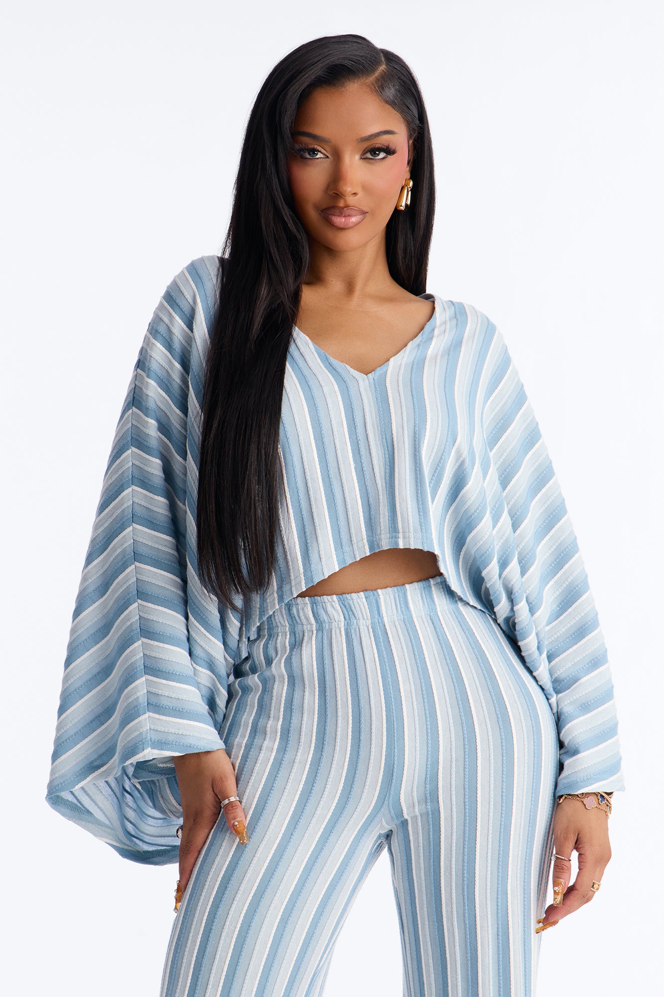 Along Those Lines Striped Jacquard Pant Set - Blue/combo