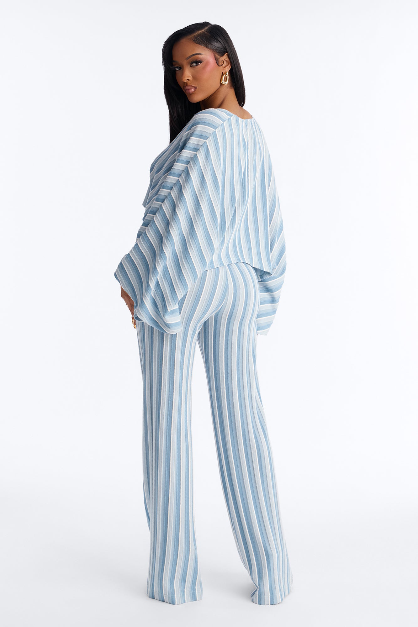 Along Those Lines Striped Jacquard Pant Set - Blue/combo