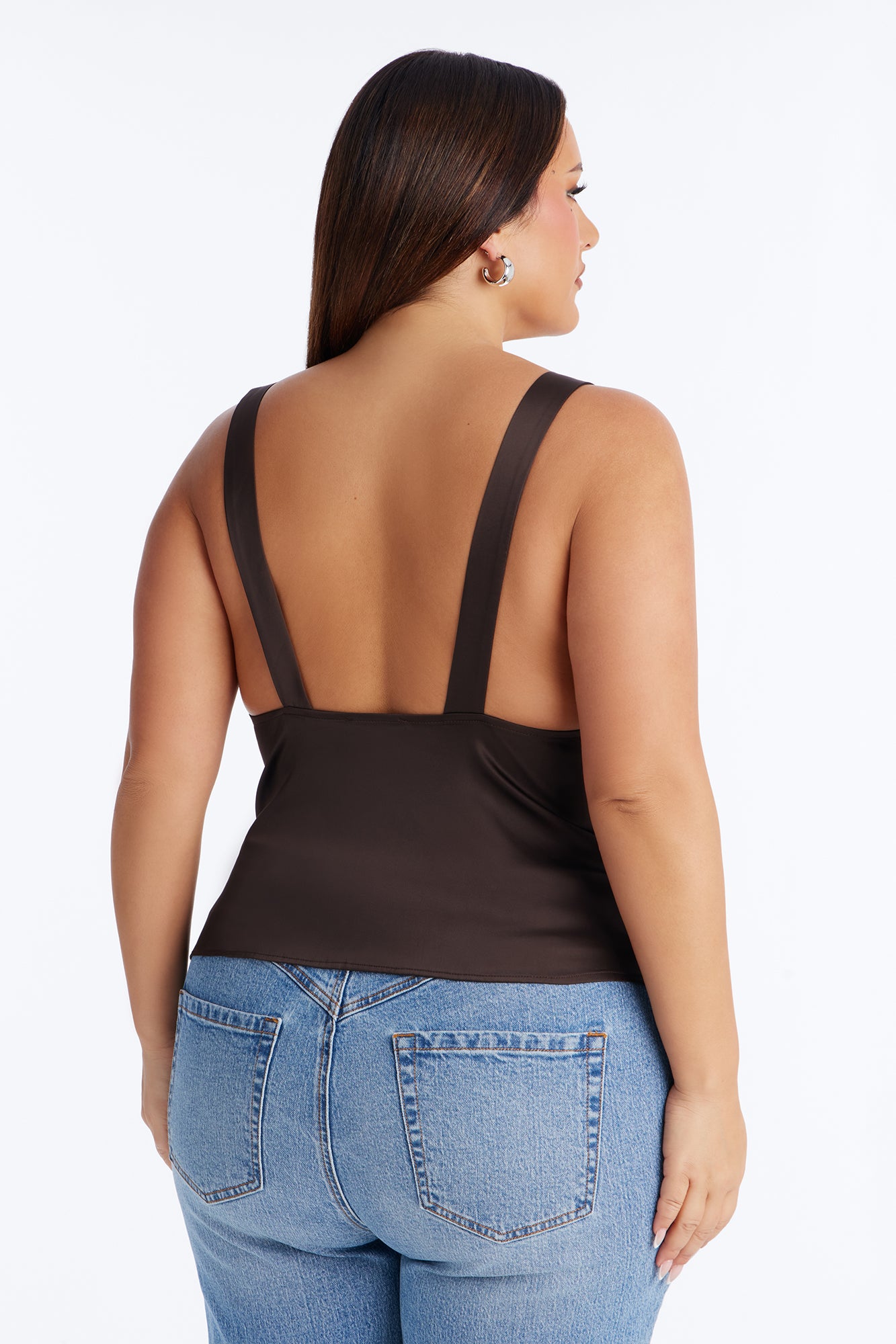Show Me Better Lace Trim Satin Top - Chocolate