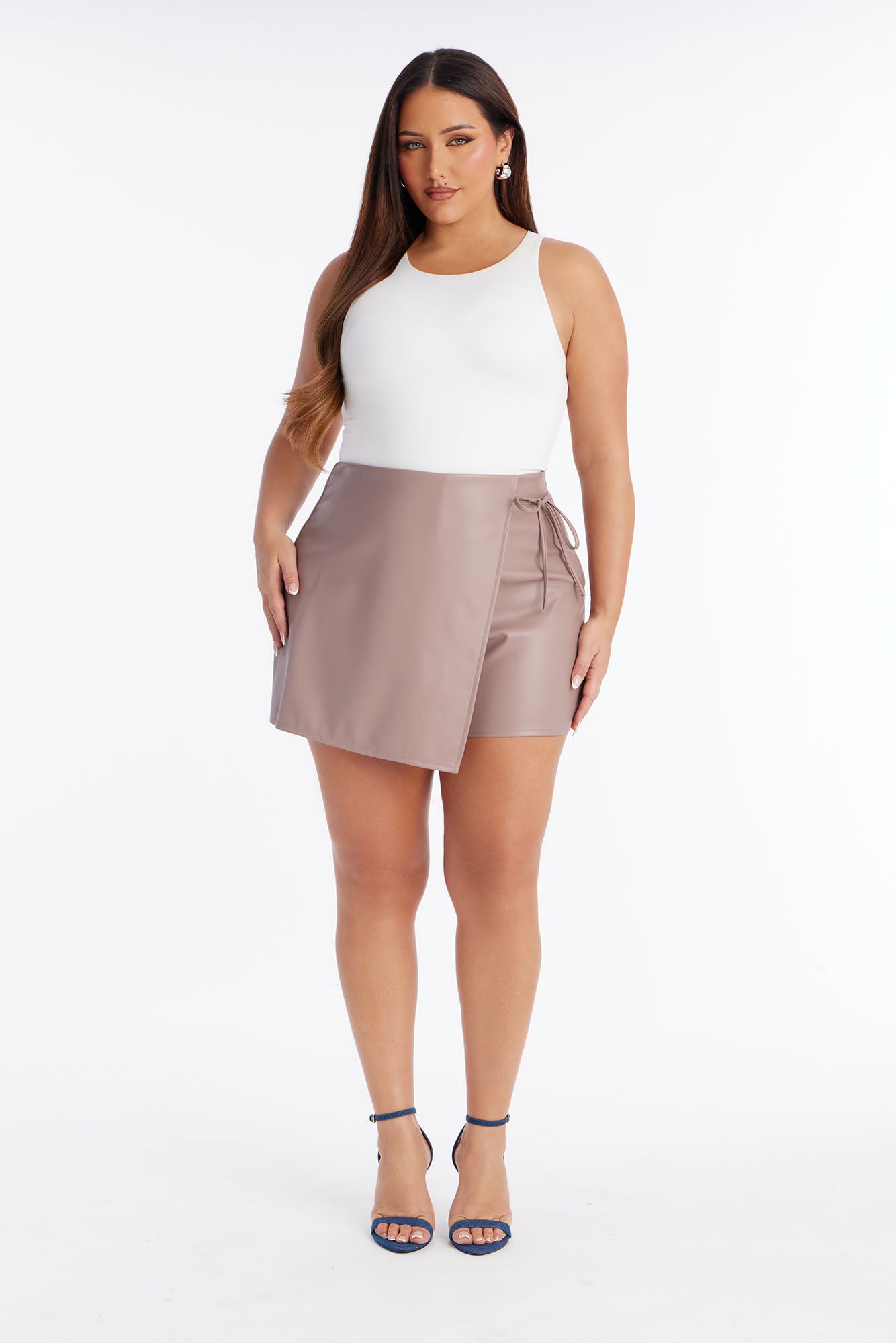 Autumn Vibes Faux Leather Wrap Skort - Lilac