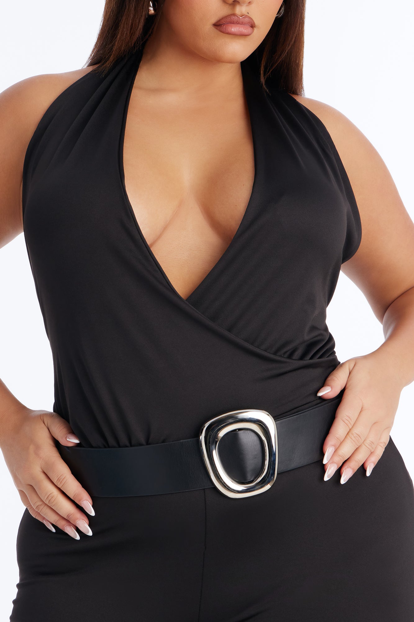 Marla Backless Belted Capri Catsuit - Black