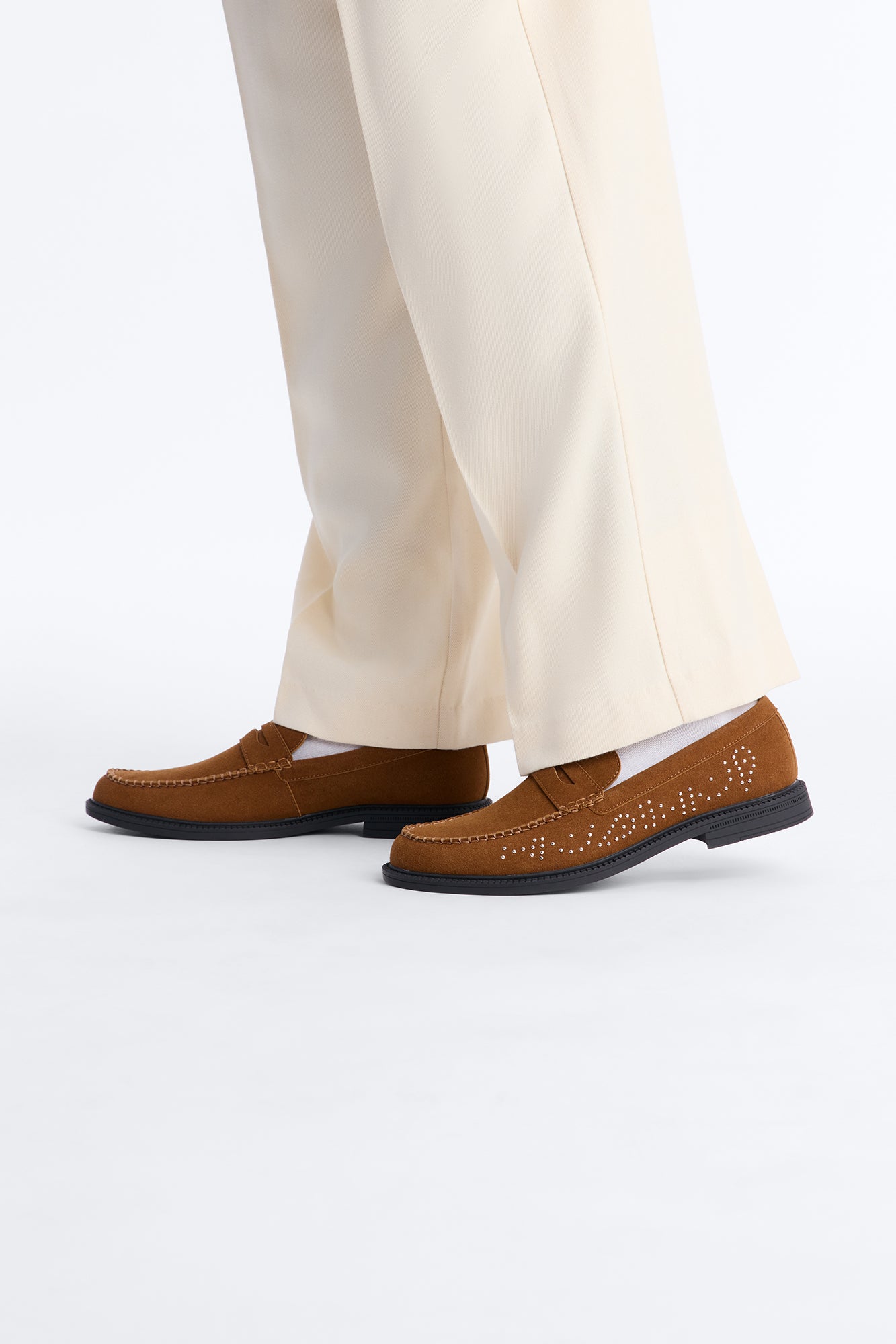 Studded Faux Suede Slip On Loafer - Brown