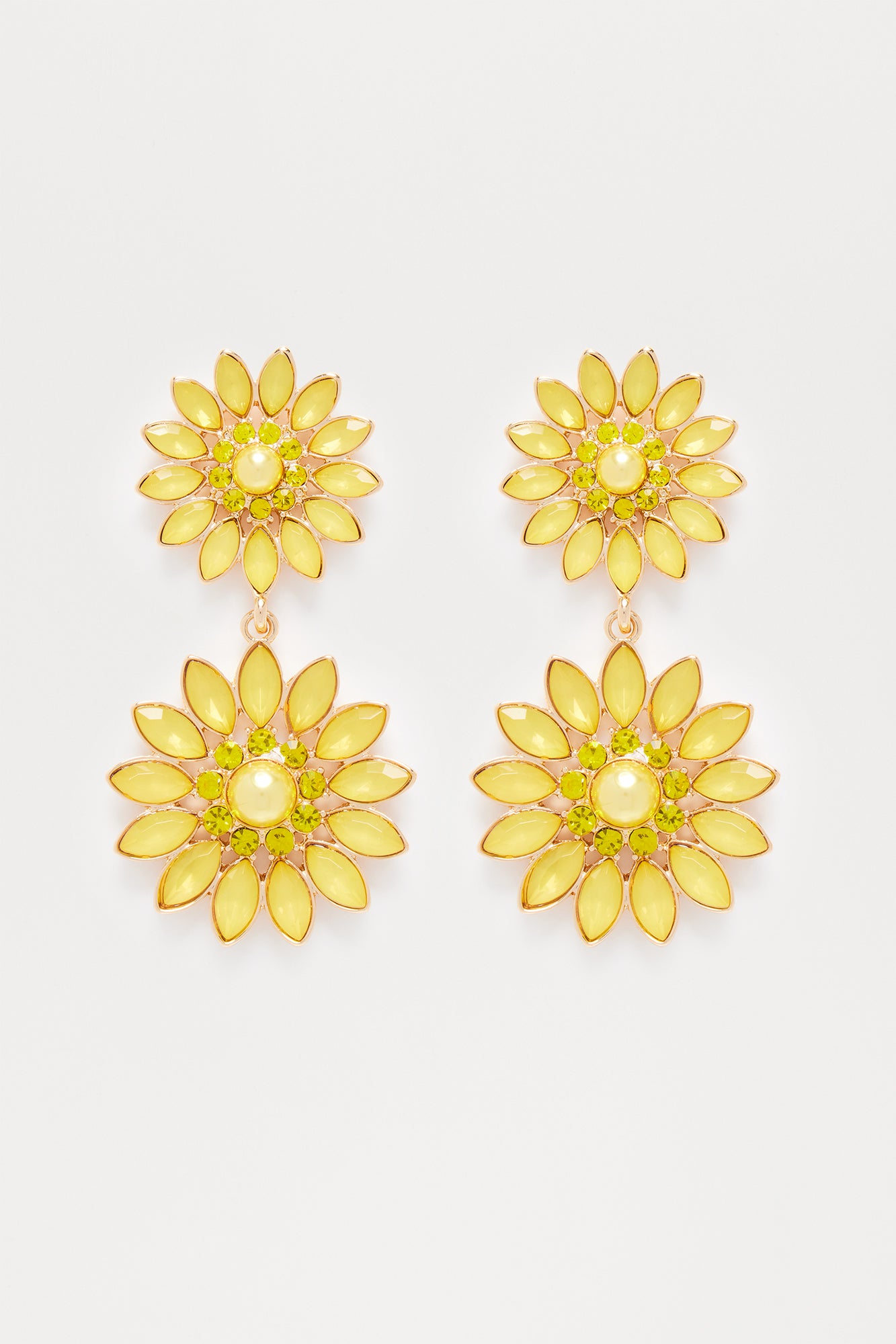 Spring Flower Rhinestone Earrings - Yellow