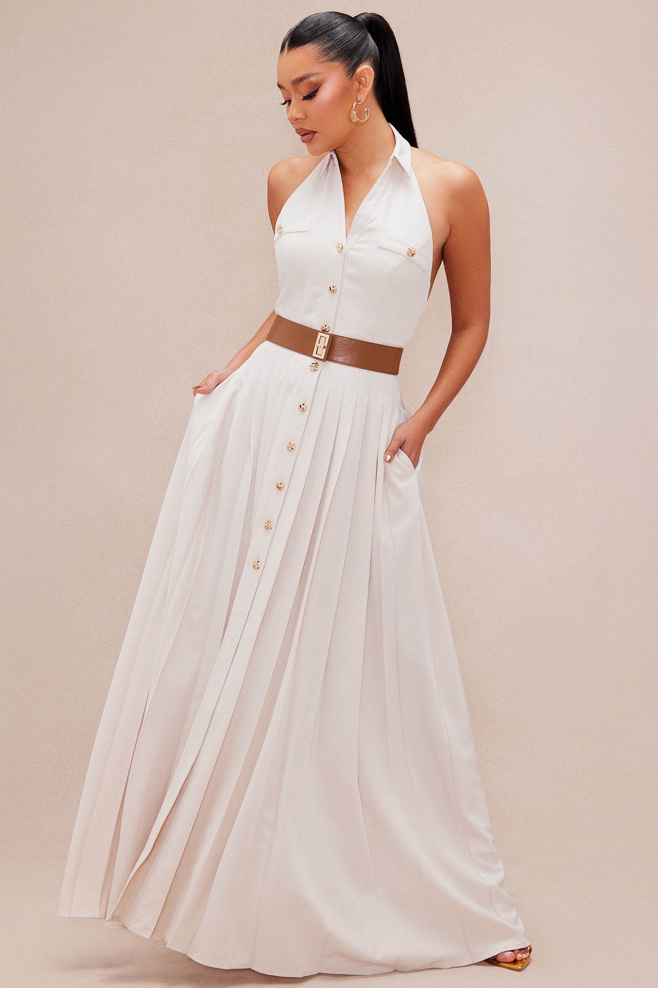 Maya Pleated Maxi Dress - Beige