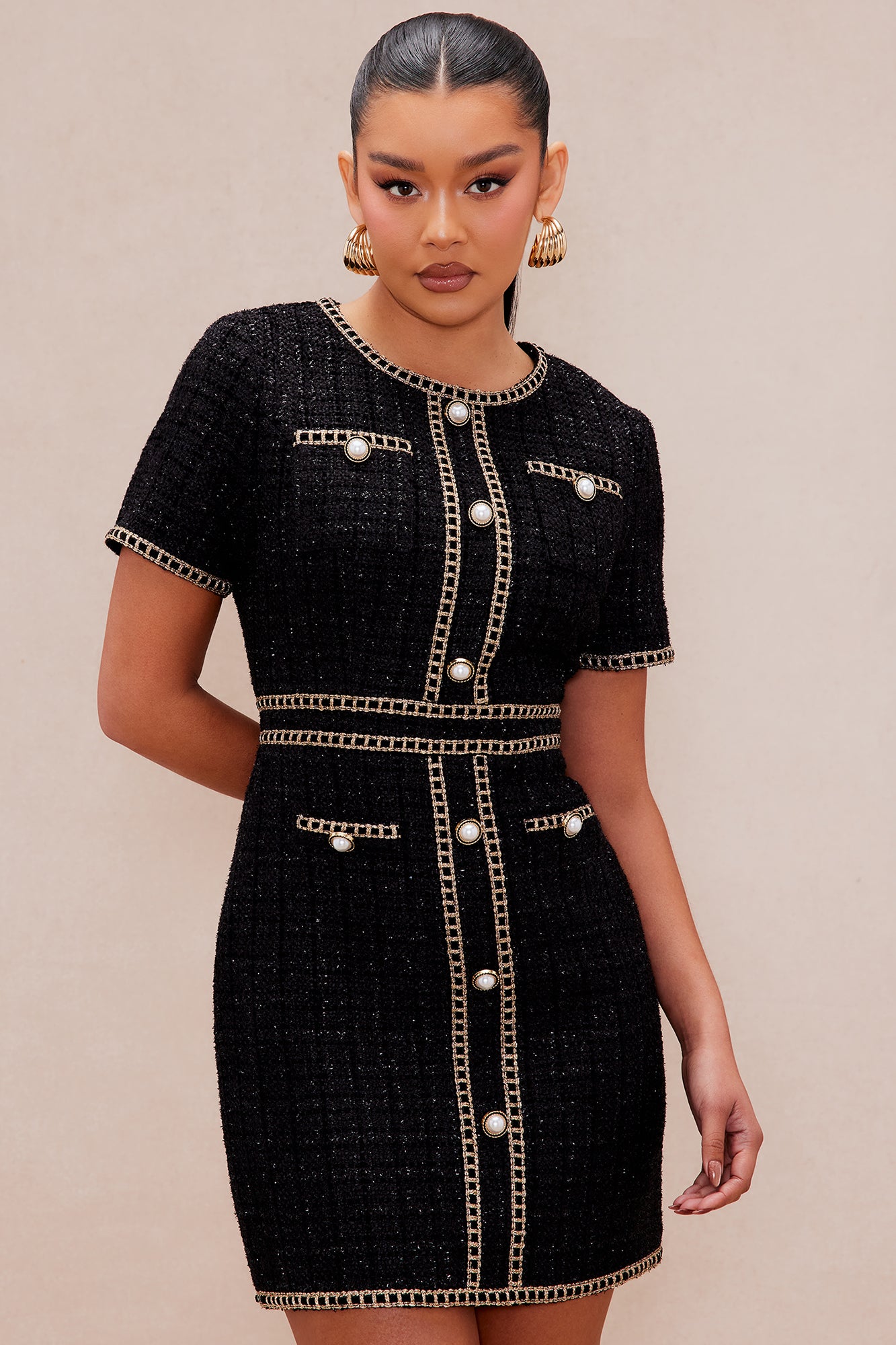 Genesis Tweed Mini Dress - Black/combo