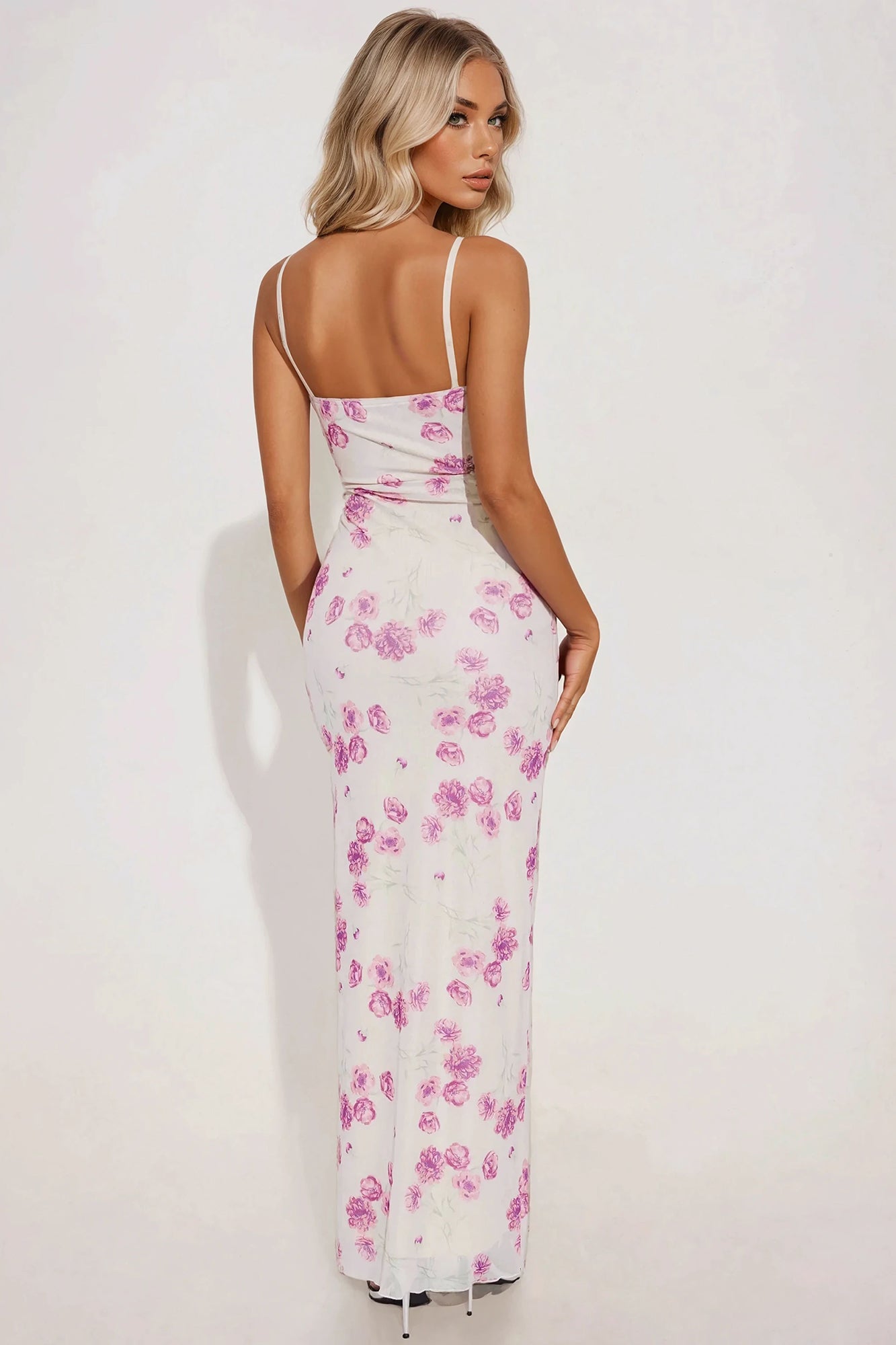 Gracie Floral Mesh Maxi Dress - Cream/combo