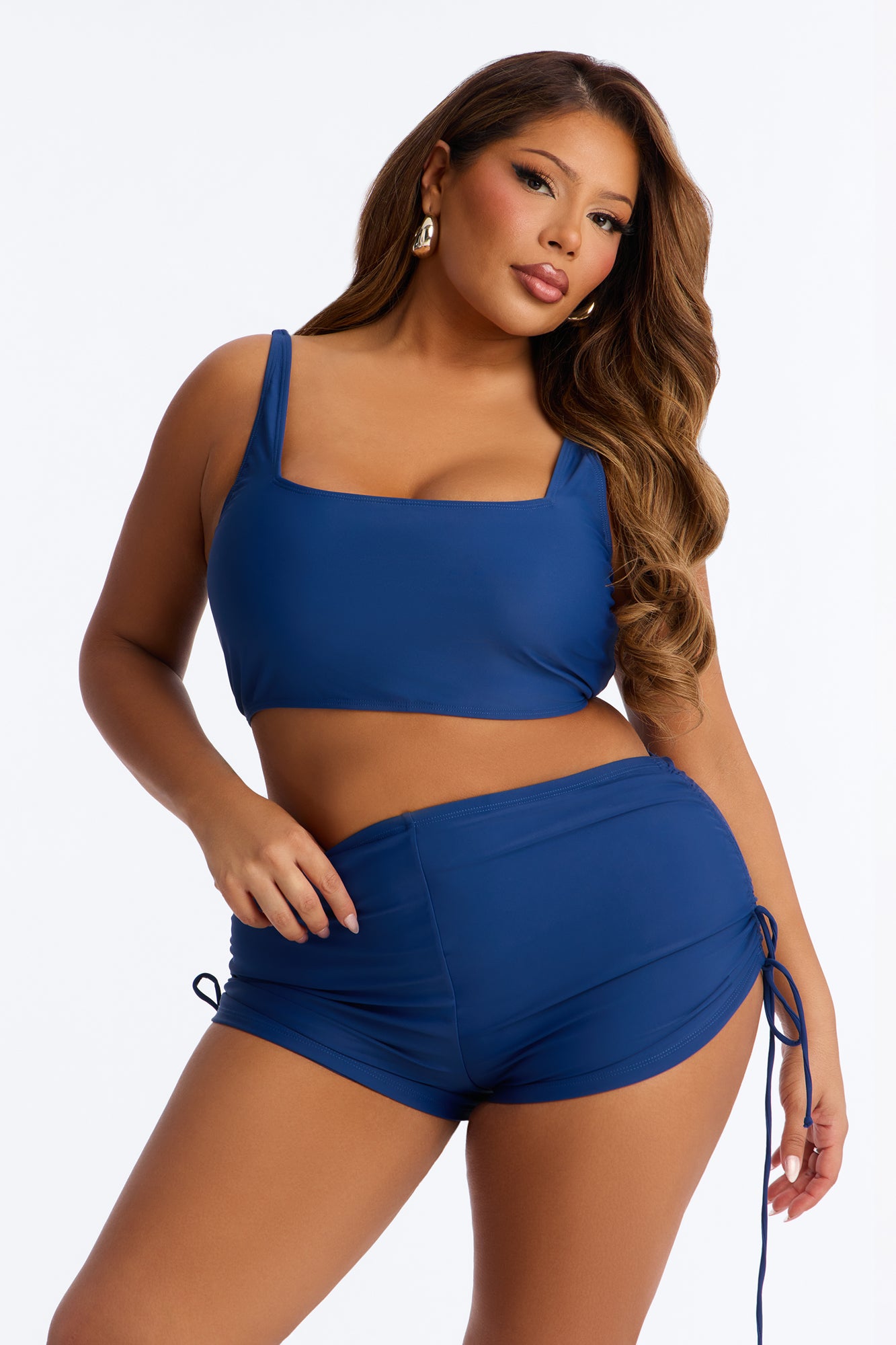Maui Mix And Match Ruched Side Short Bikini Bottom - Heather Navy