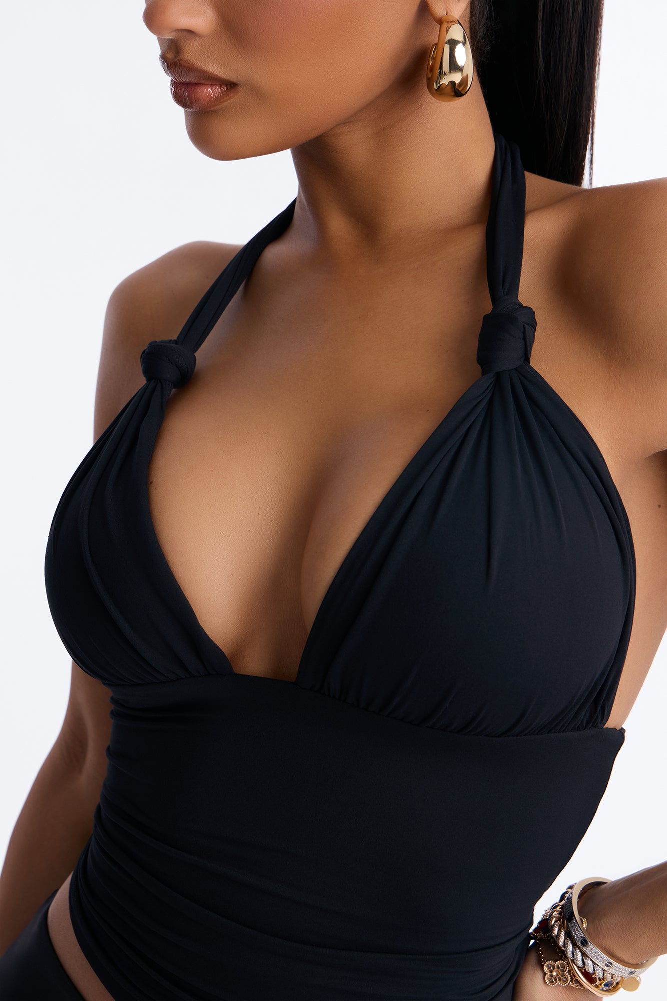 Second Skin Knot Backless Halter Top - Black