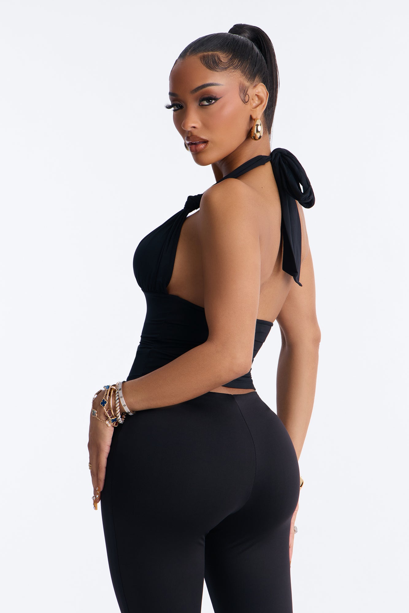 Second Skin Knot Backless Halter Top - Black
