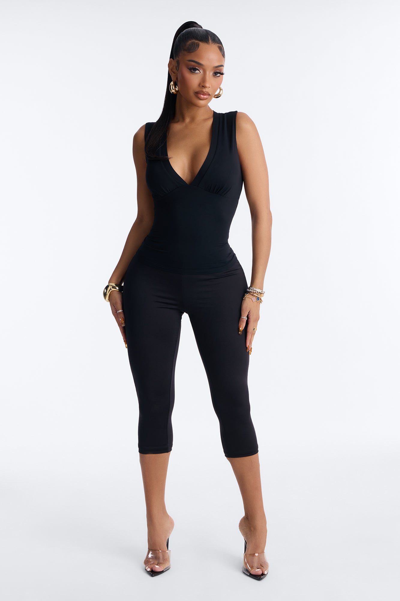Second Skin Deep V Neck Sleeveless Top - Black