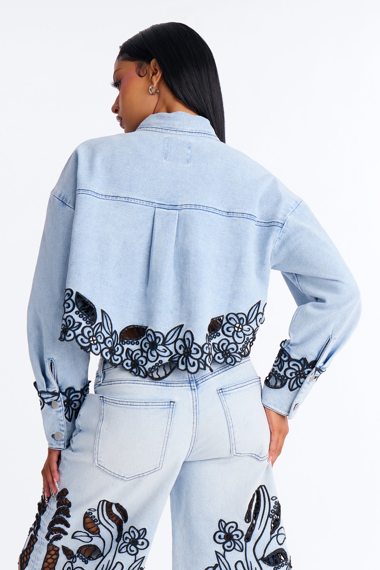 Madeira Embroidered Denim Shacket - Light Wash