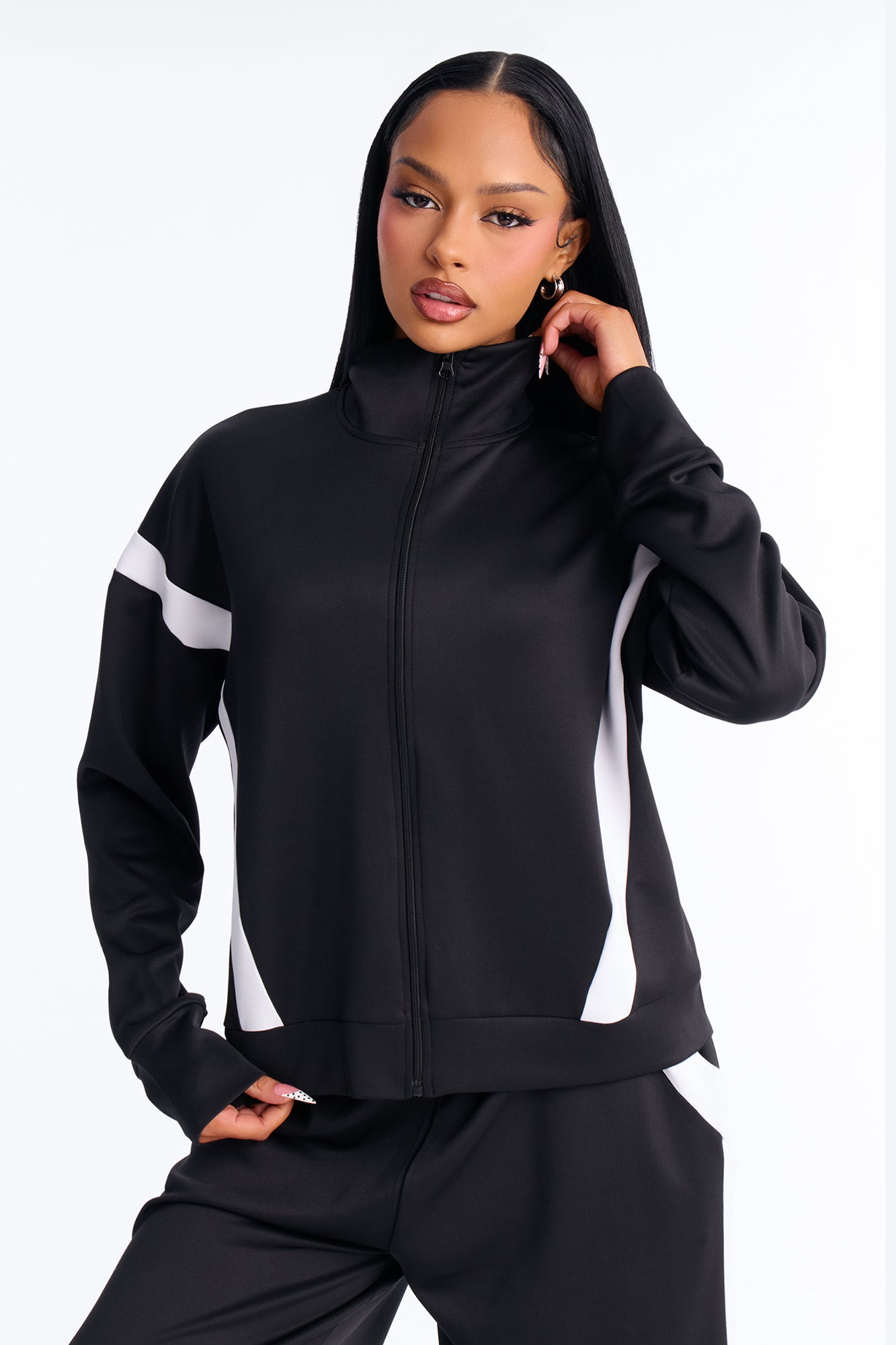 Stacy Scuba Zip Up Pant Set - Black