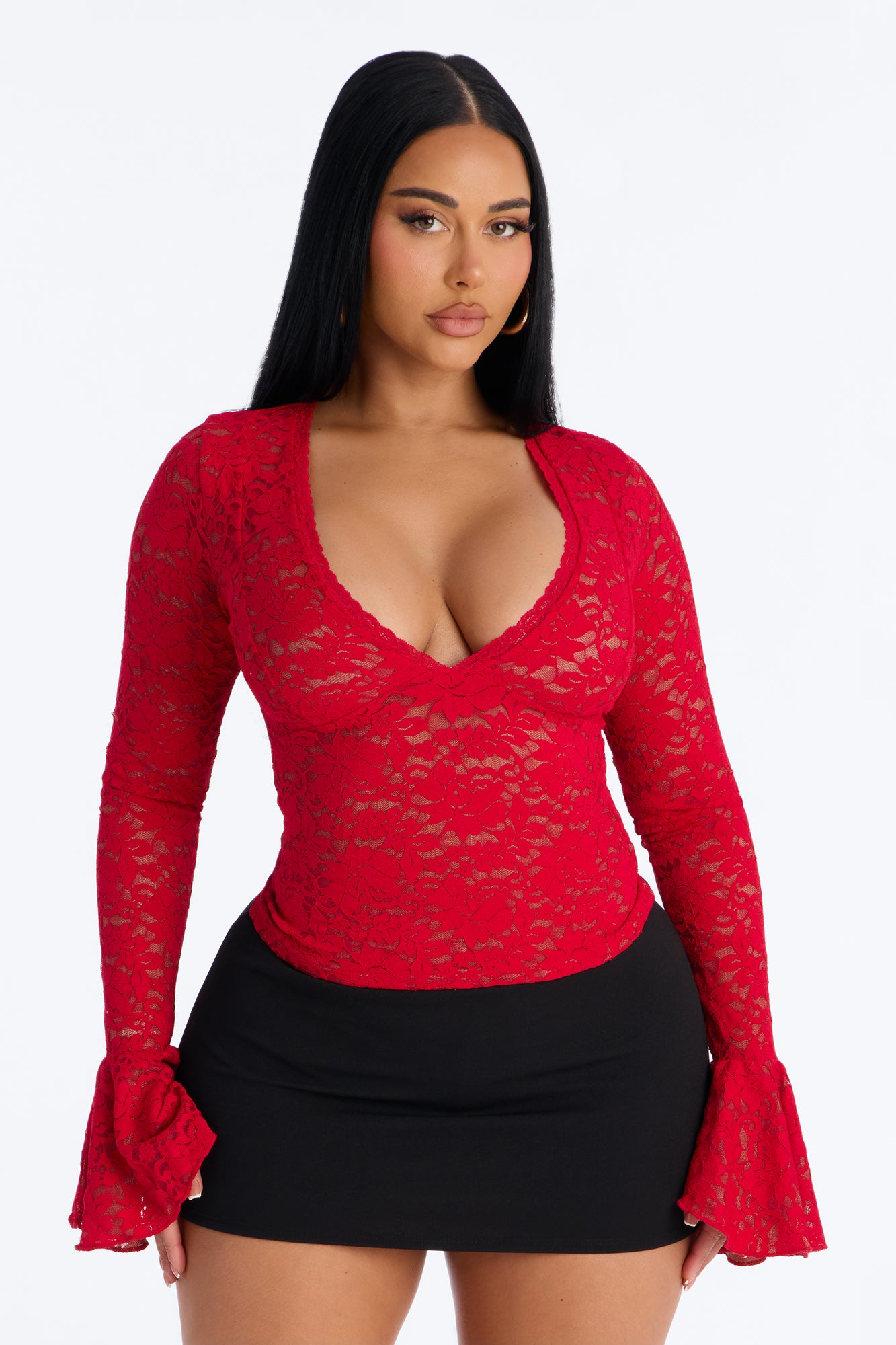 Long Time Lover Ruffle Long Sleeve Top - Red