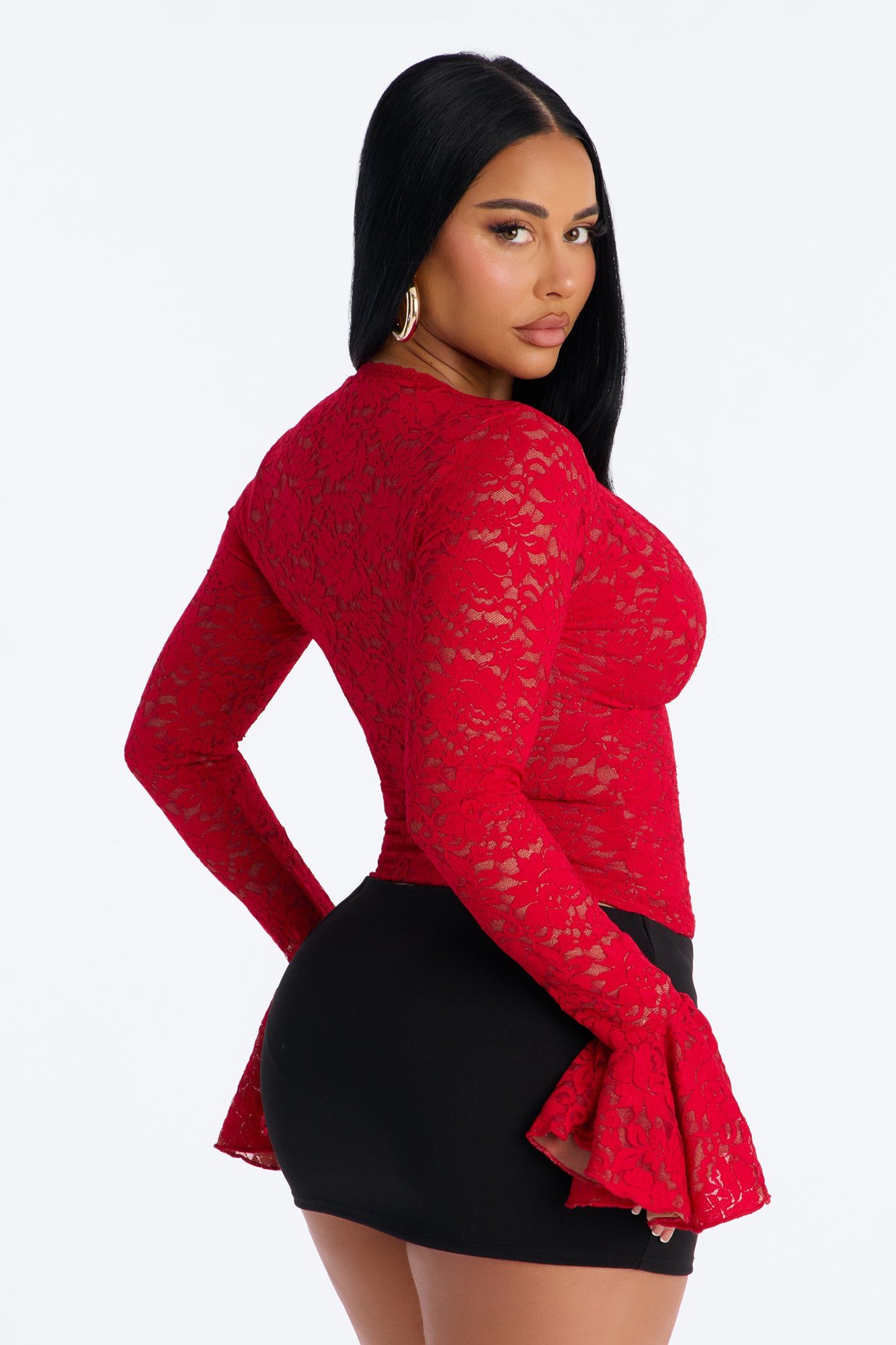Long Time Lover Ruffle Long Sleeve Top - Red