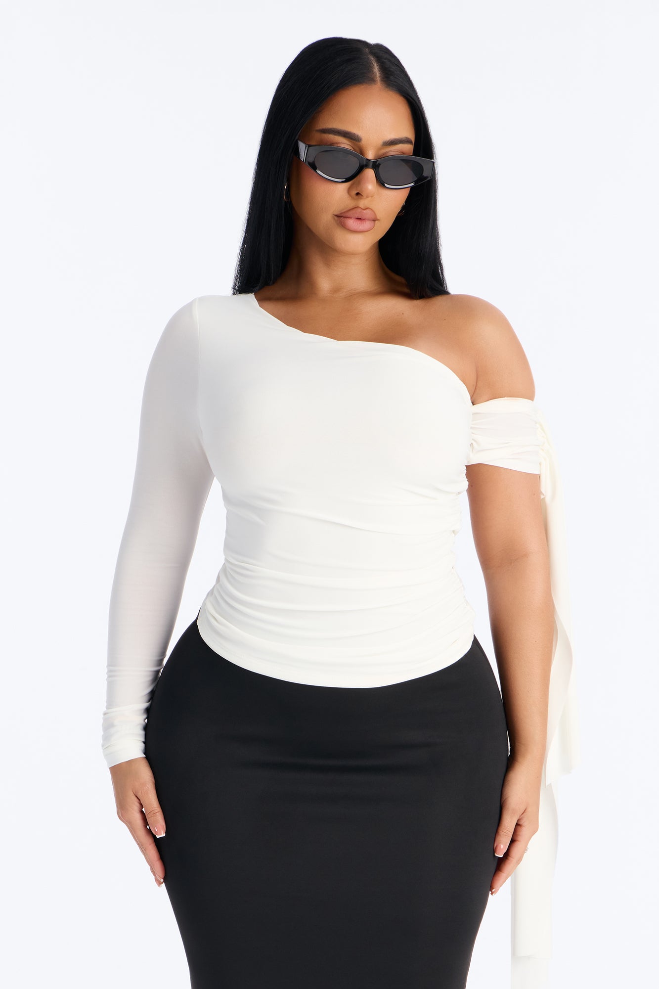 Paola Ruched Off Shoulder Top - White