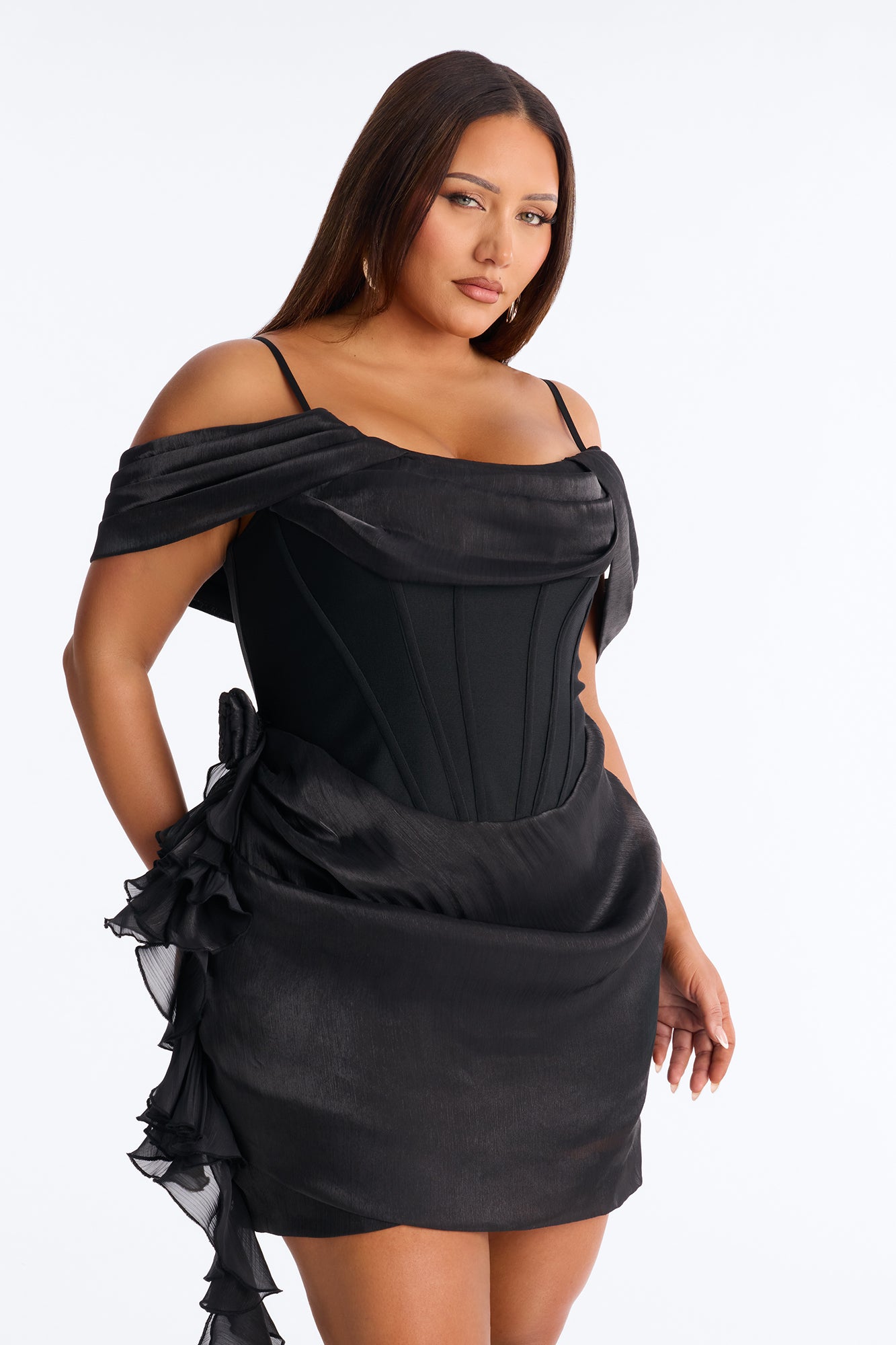 Catrina Draped Lurex Mini Dress - Black
