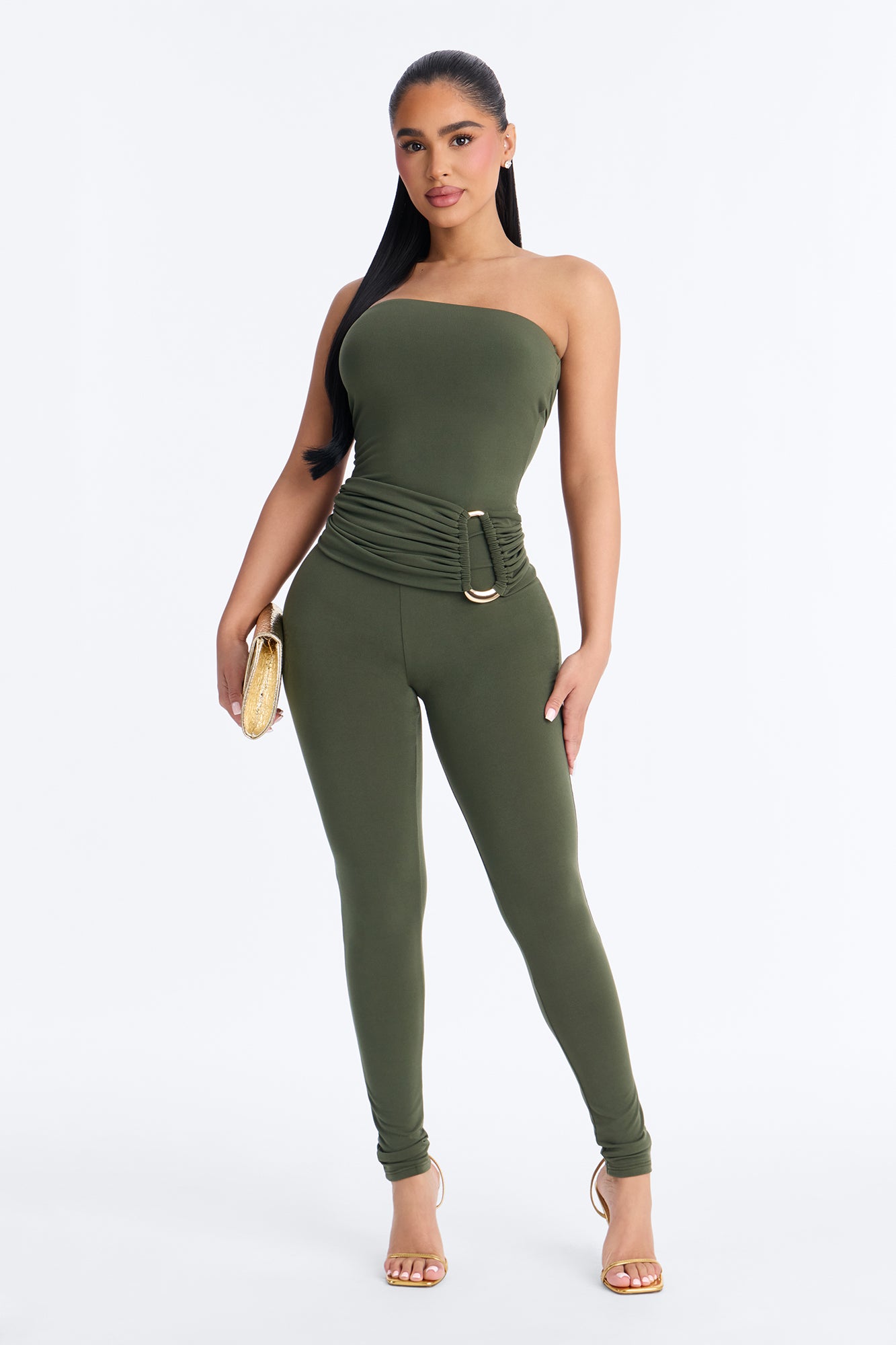 Mariela Strapless Hardware Catsuit - Olive