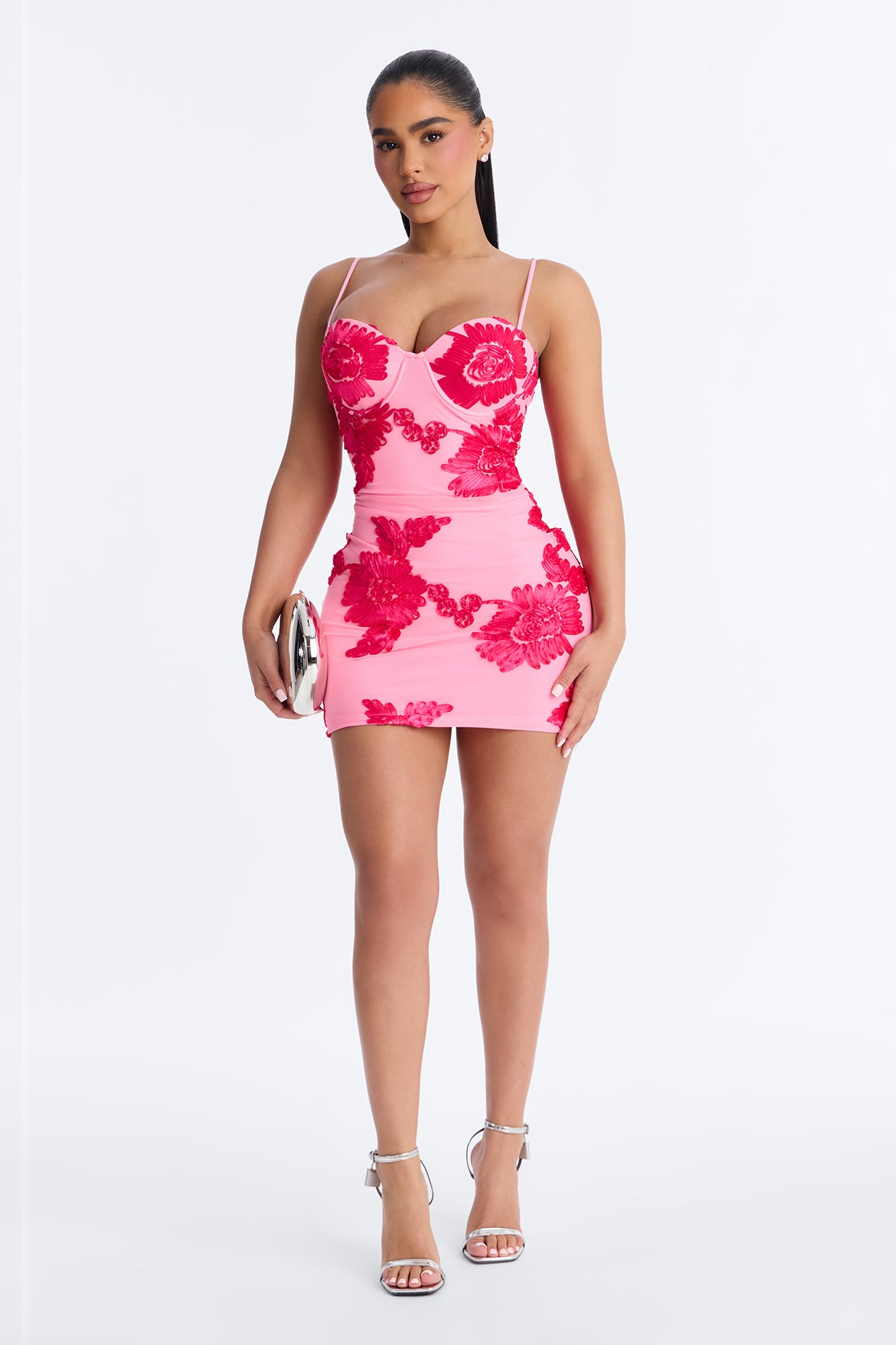 Poppy Embroidered Mesh Mini Dress - Pink