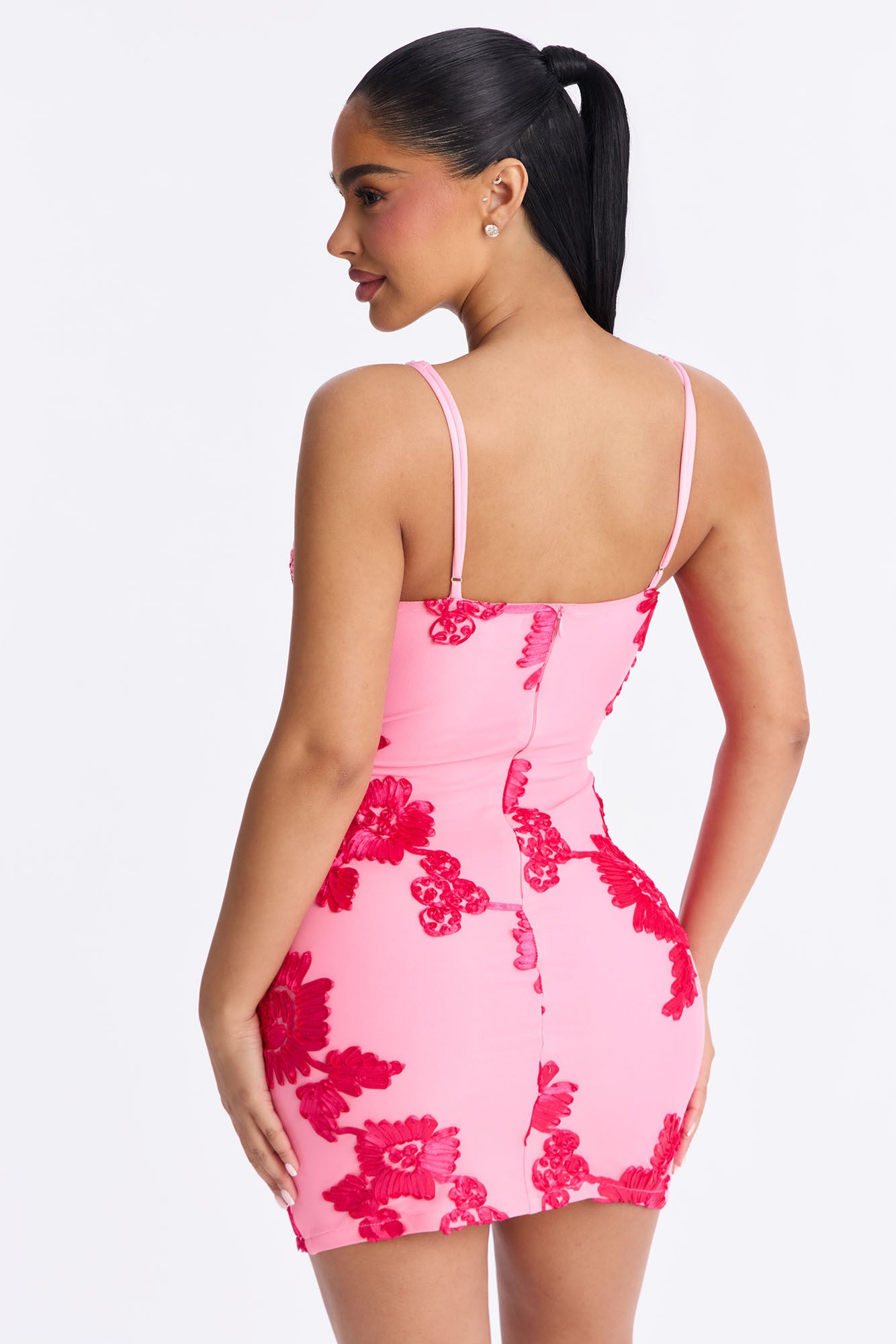Poppy Embroidered Mesh Mini Dress - Pink