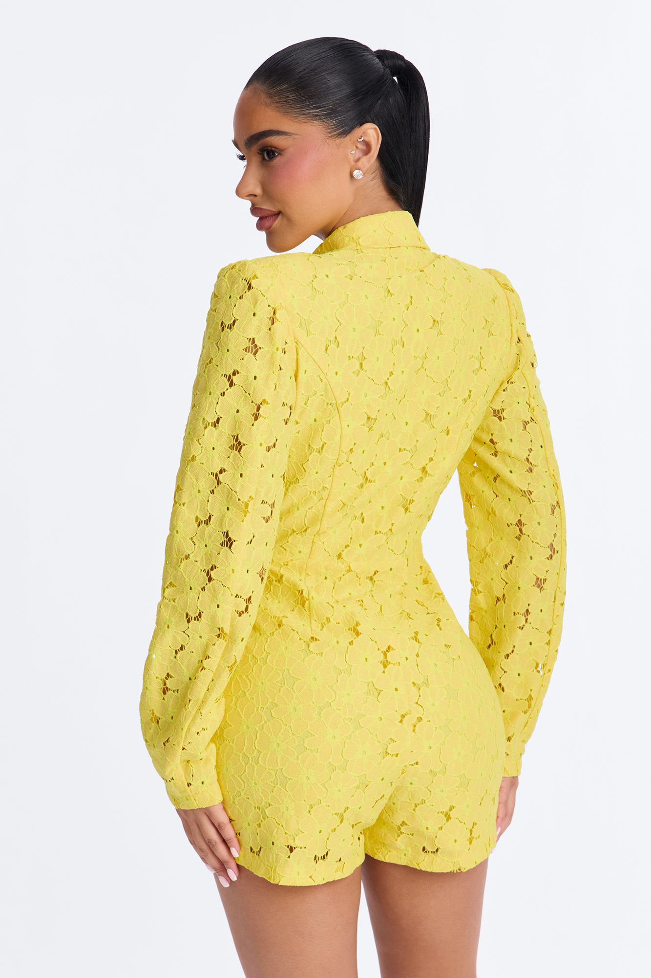 Eva Eyelet Blazer Skort Romper - Yellow