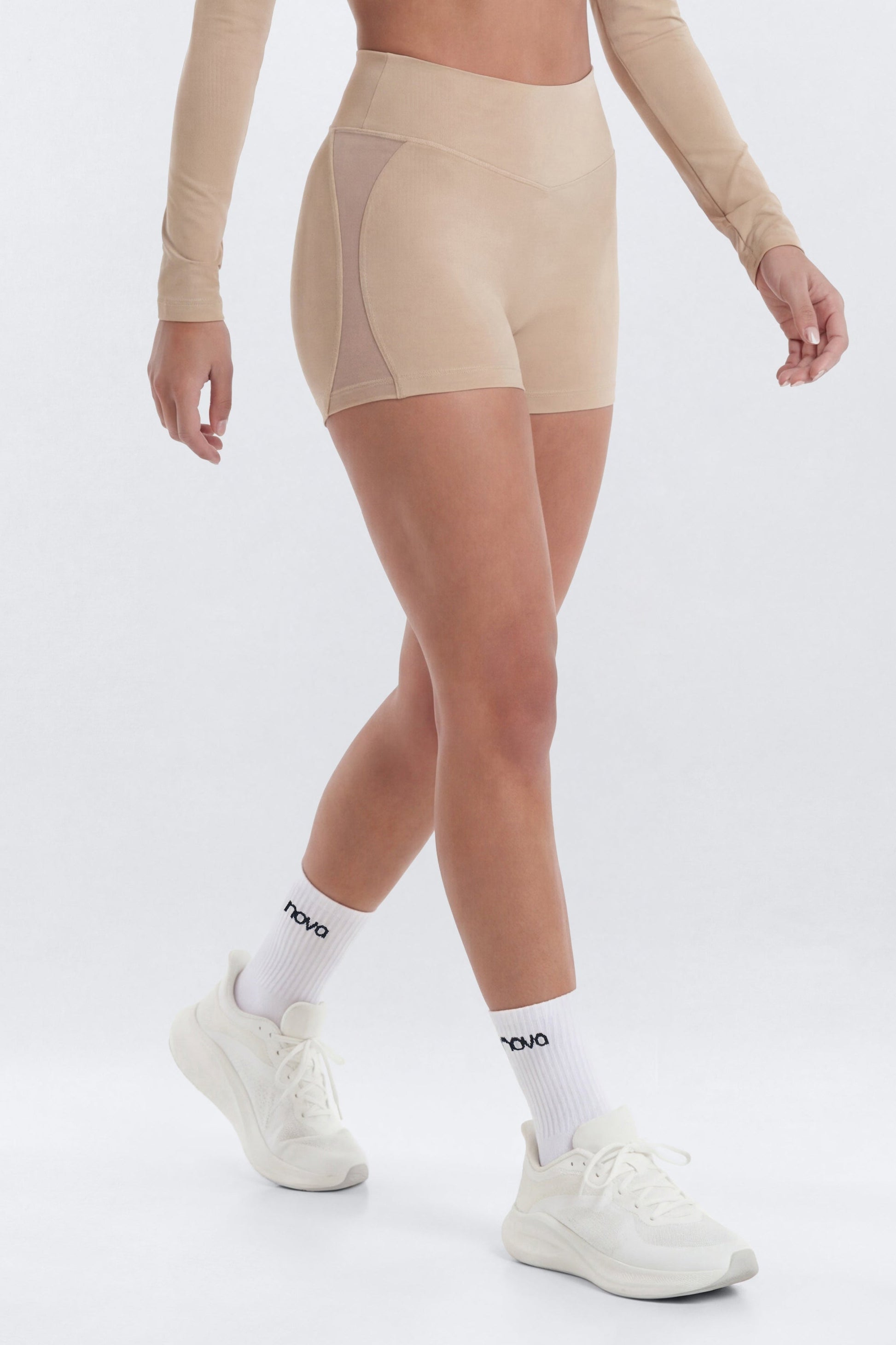 AirSculpt™ 3″ Mesh Contrast Sports Biker Short - Taupe