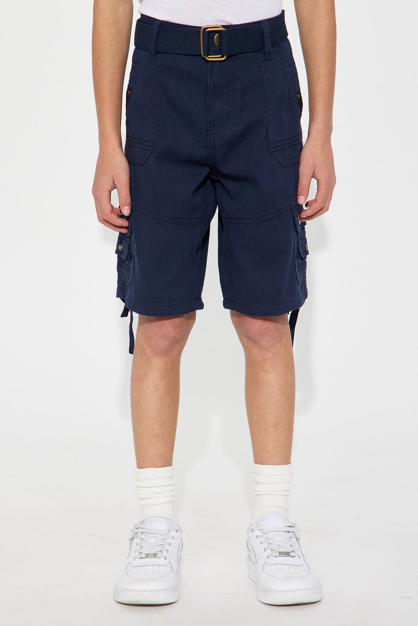Mini Belted Heavy Poplin Cargo Shorts - Navy