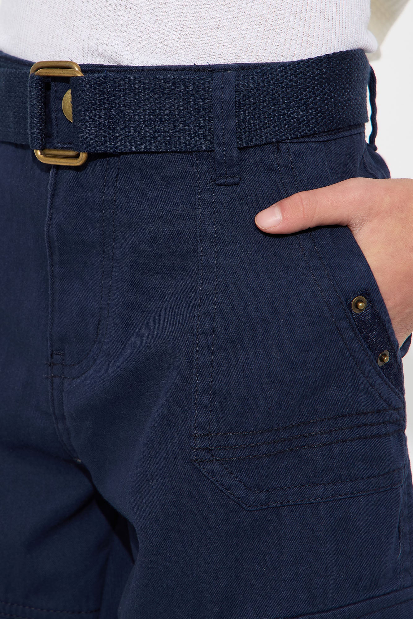 Mini Belted Heavy Poplin Cargo Shorts - Navy