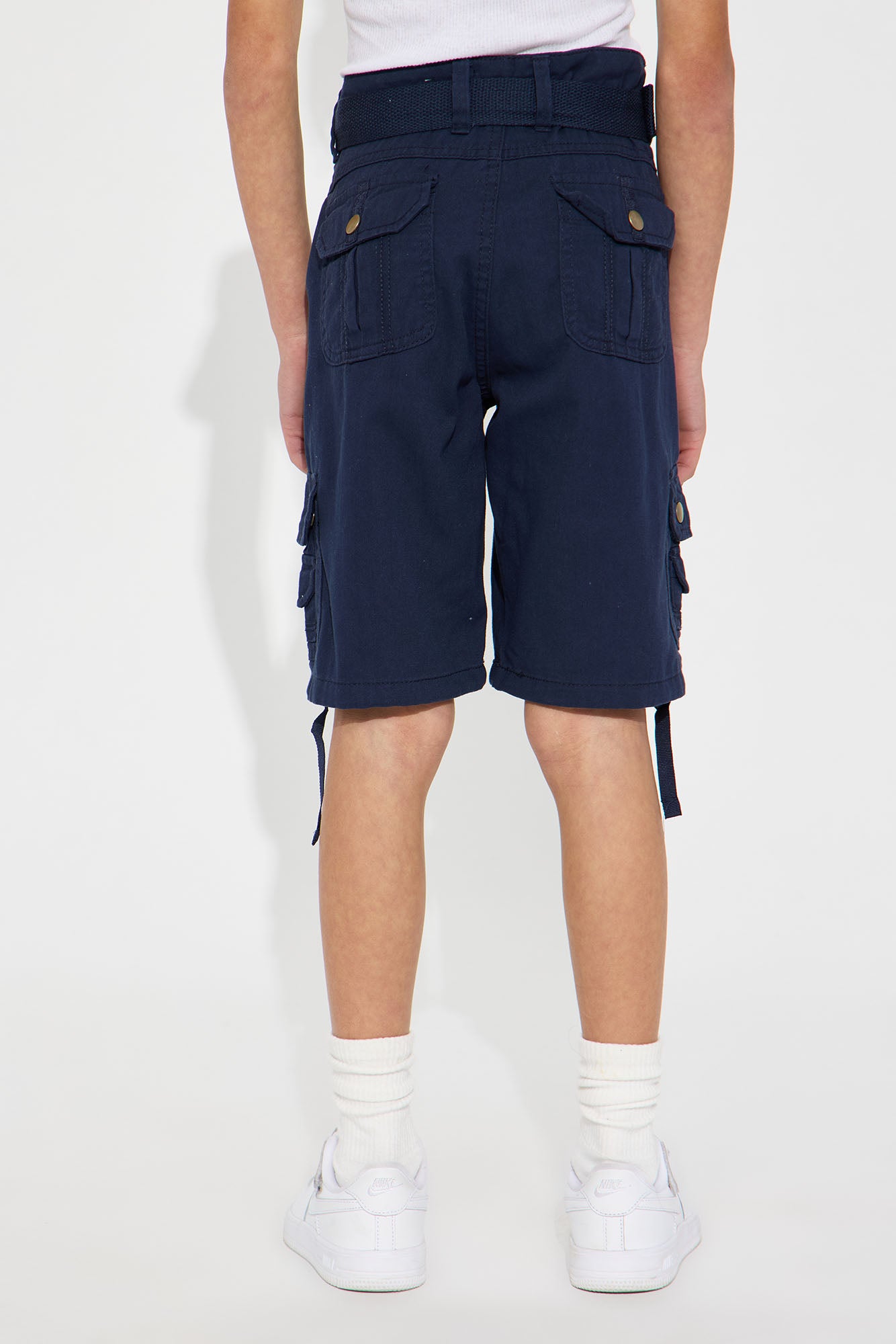 Mini Belted Heavy Poplin Cargo Shorts - Navy