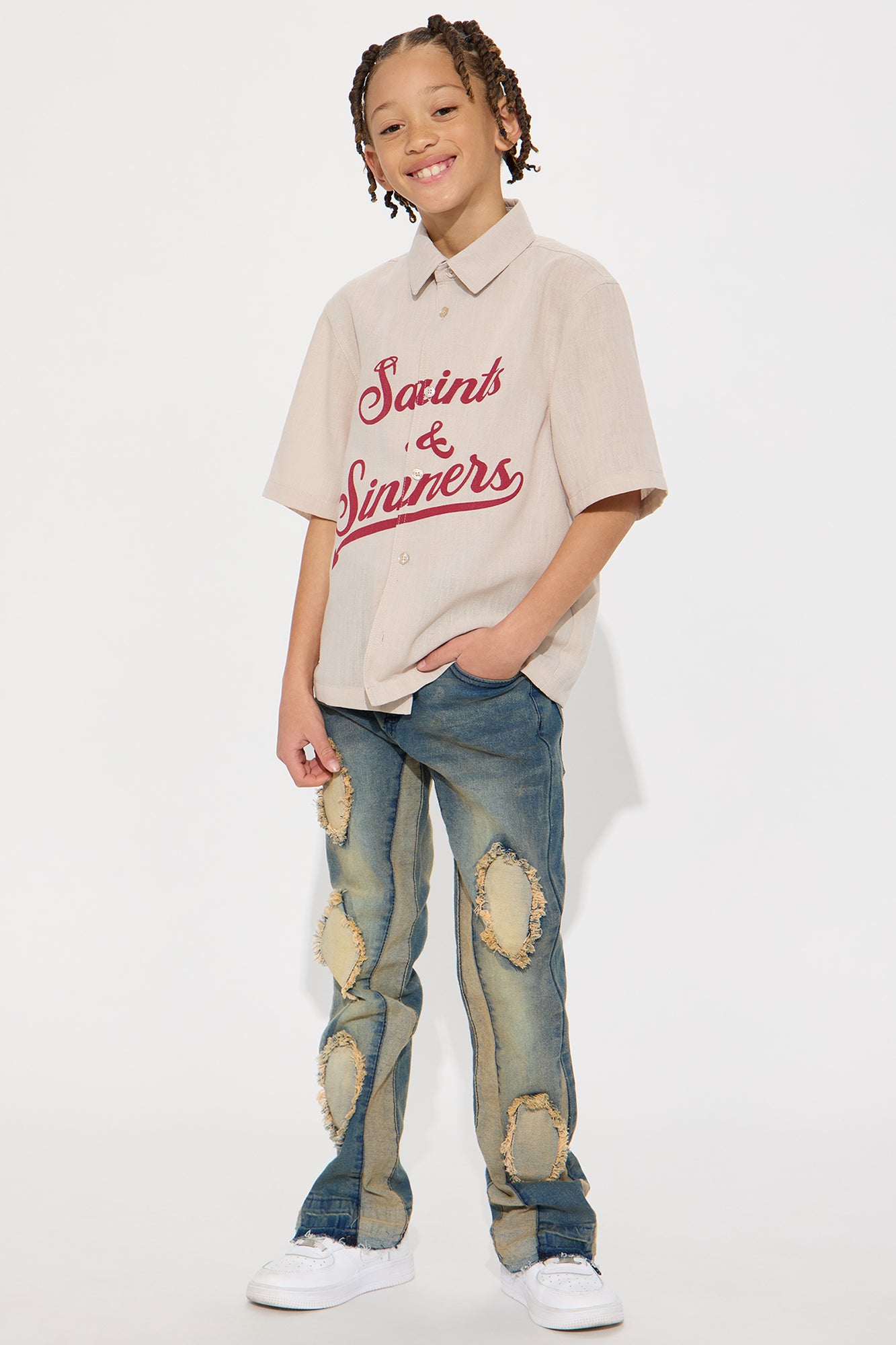 Mini Saints And Sinners Full Button Shirt - Tan