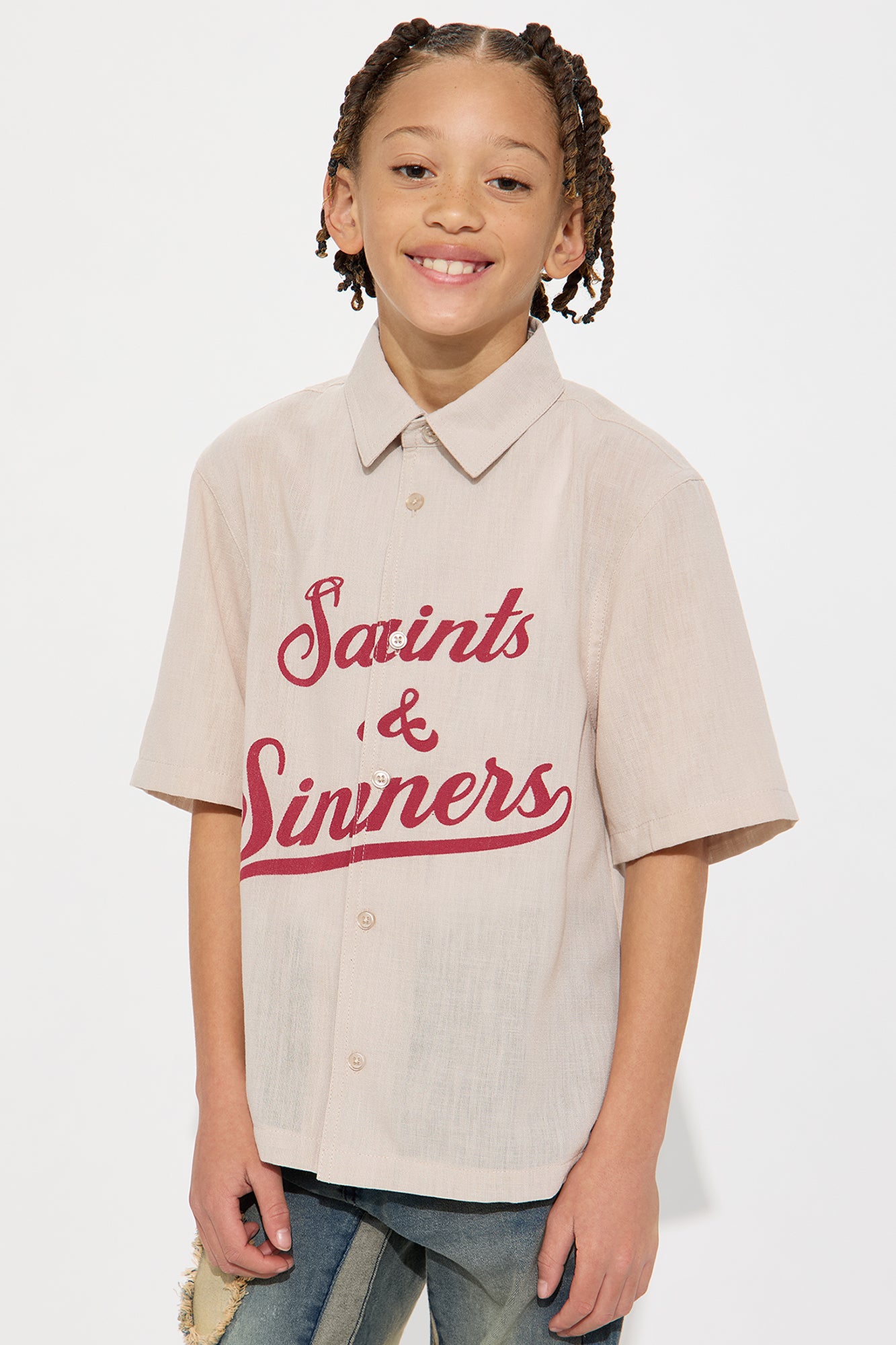 Mini Saints And Sinners Full Button Shirt - Tan