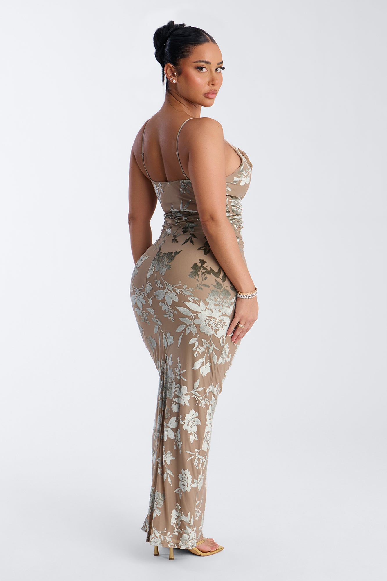 Hey Lover Velvet Flocked Maxi Dress - Sage