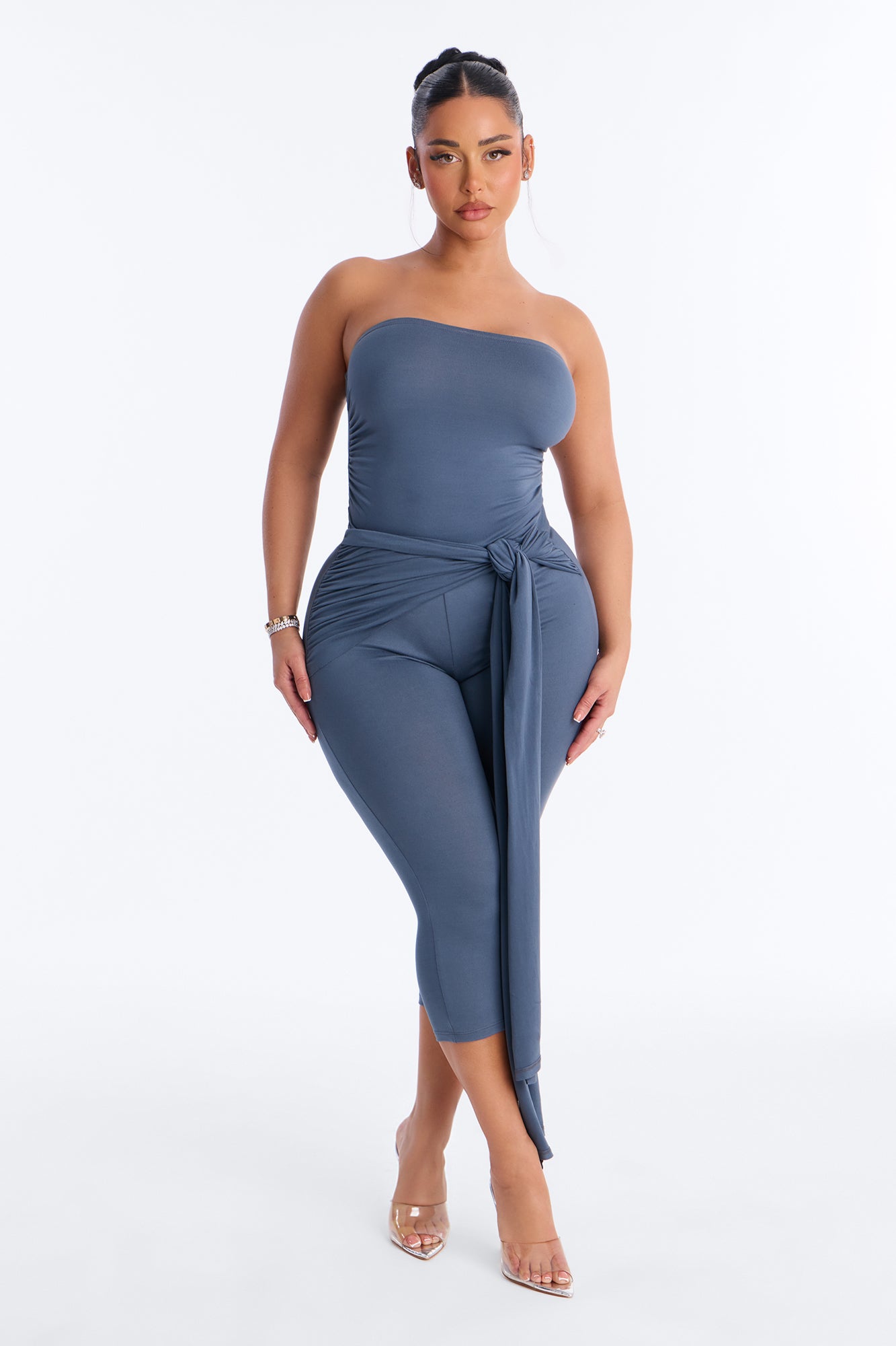 Kali Draped Front Capri Jumpsuit - Charcoal