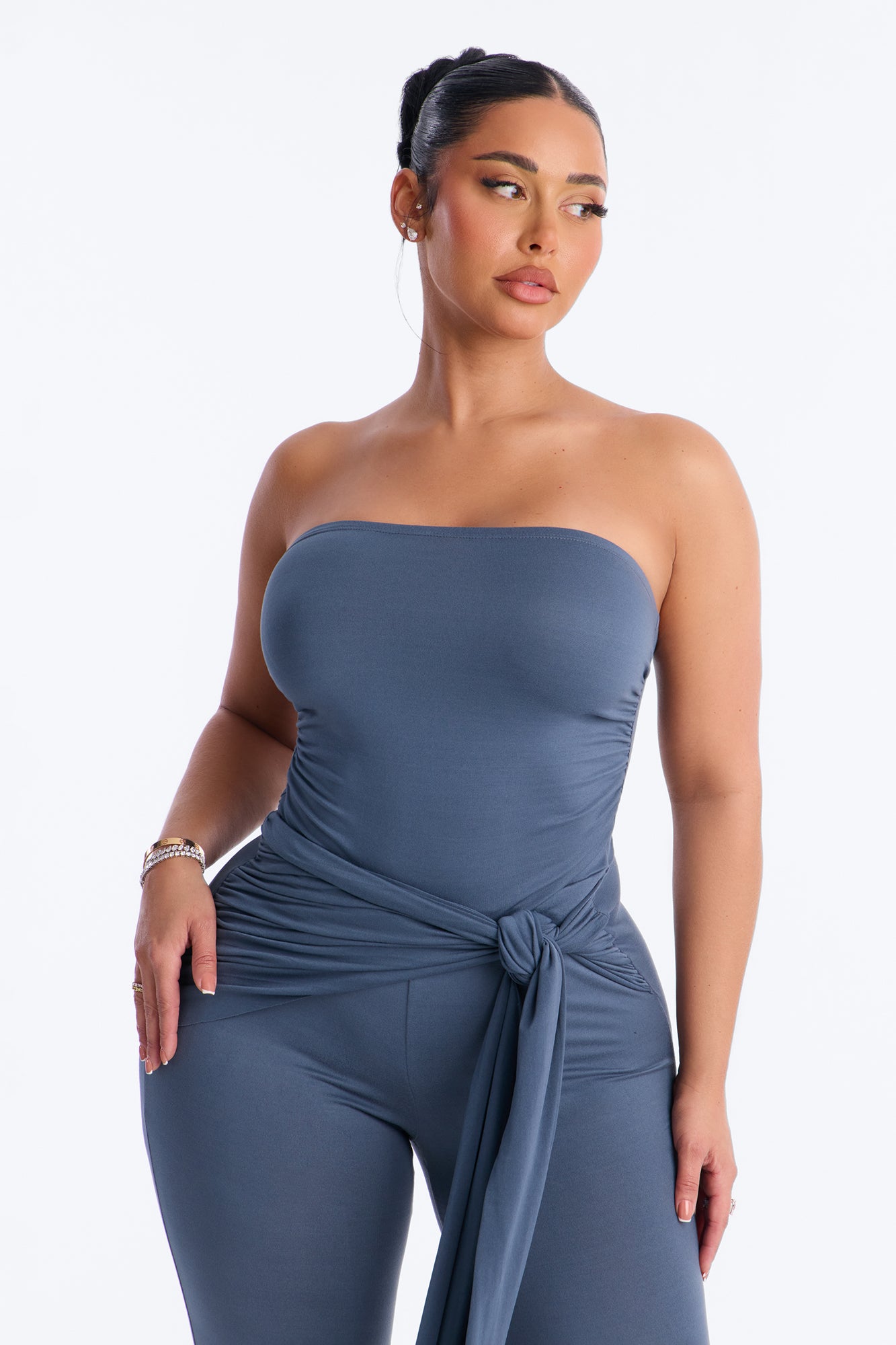 Kali Draped Front Capri Jumpsuit - Charcoal