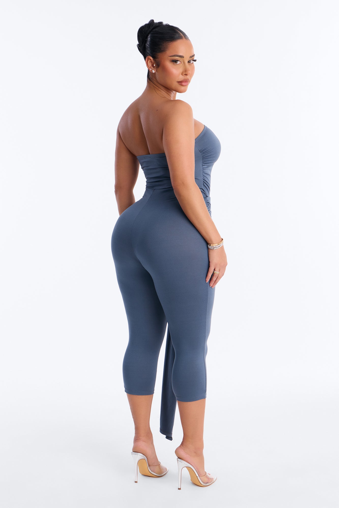 Kali Draped Front Capri Jumpsuit - Charcoal