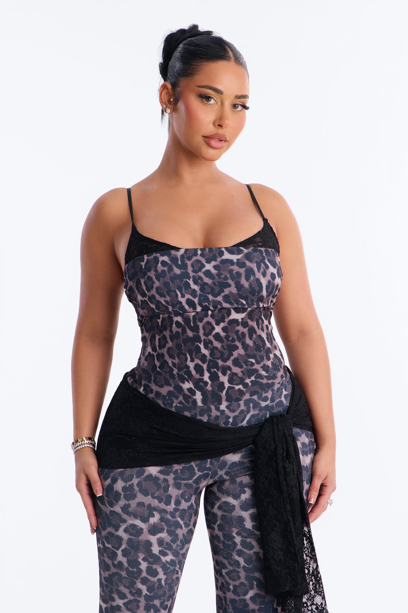 Mischa Leopard Lace Trim Capri Jumpsuit - Leopard