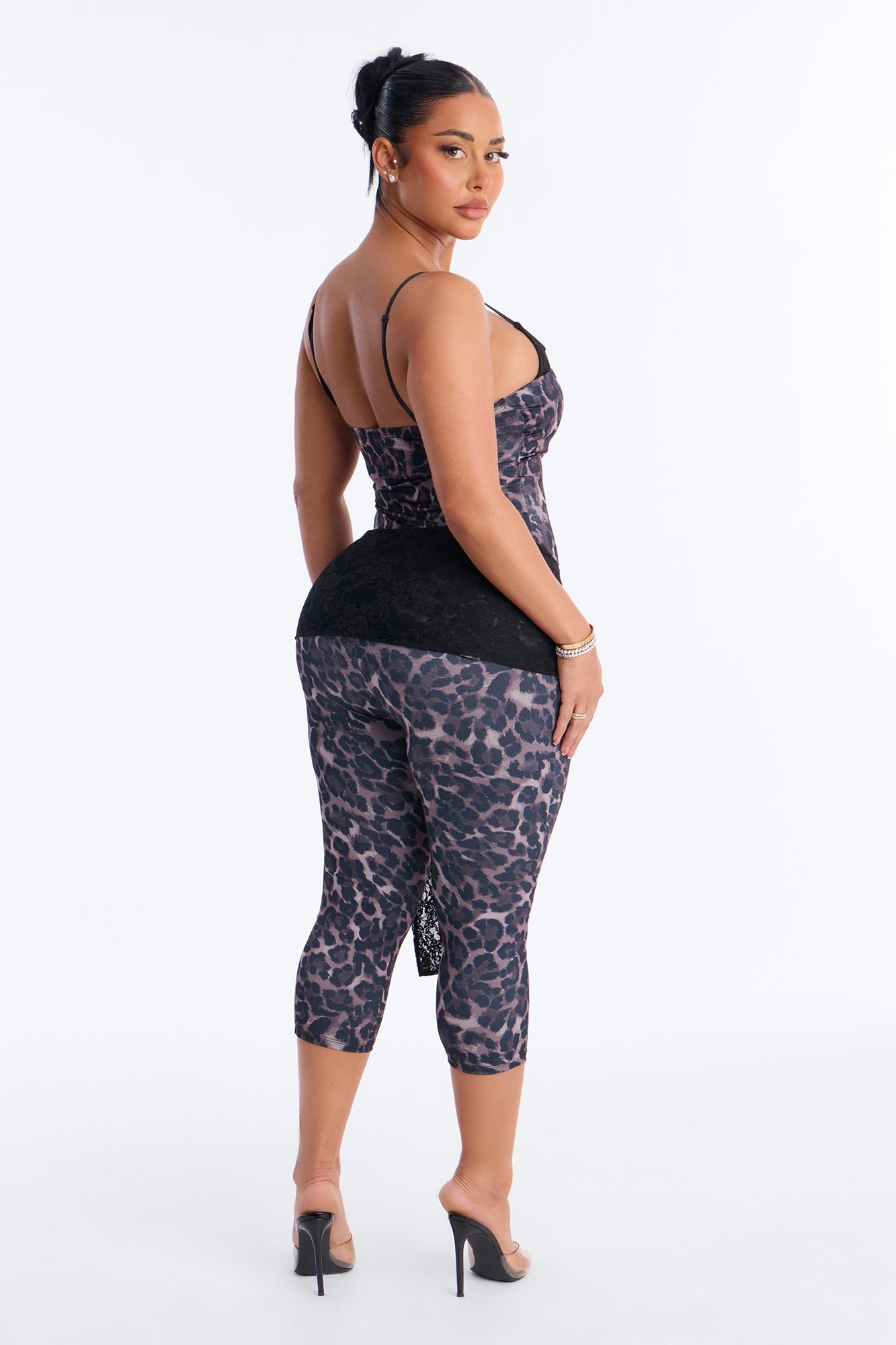 Mischa Leopard Lace Trim Capri Jumpsuit - Leopard