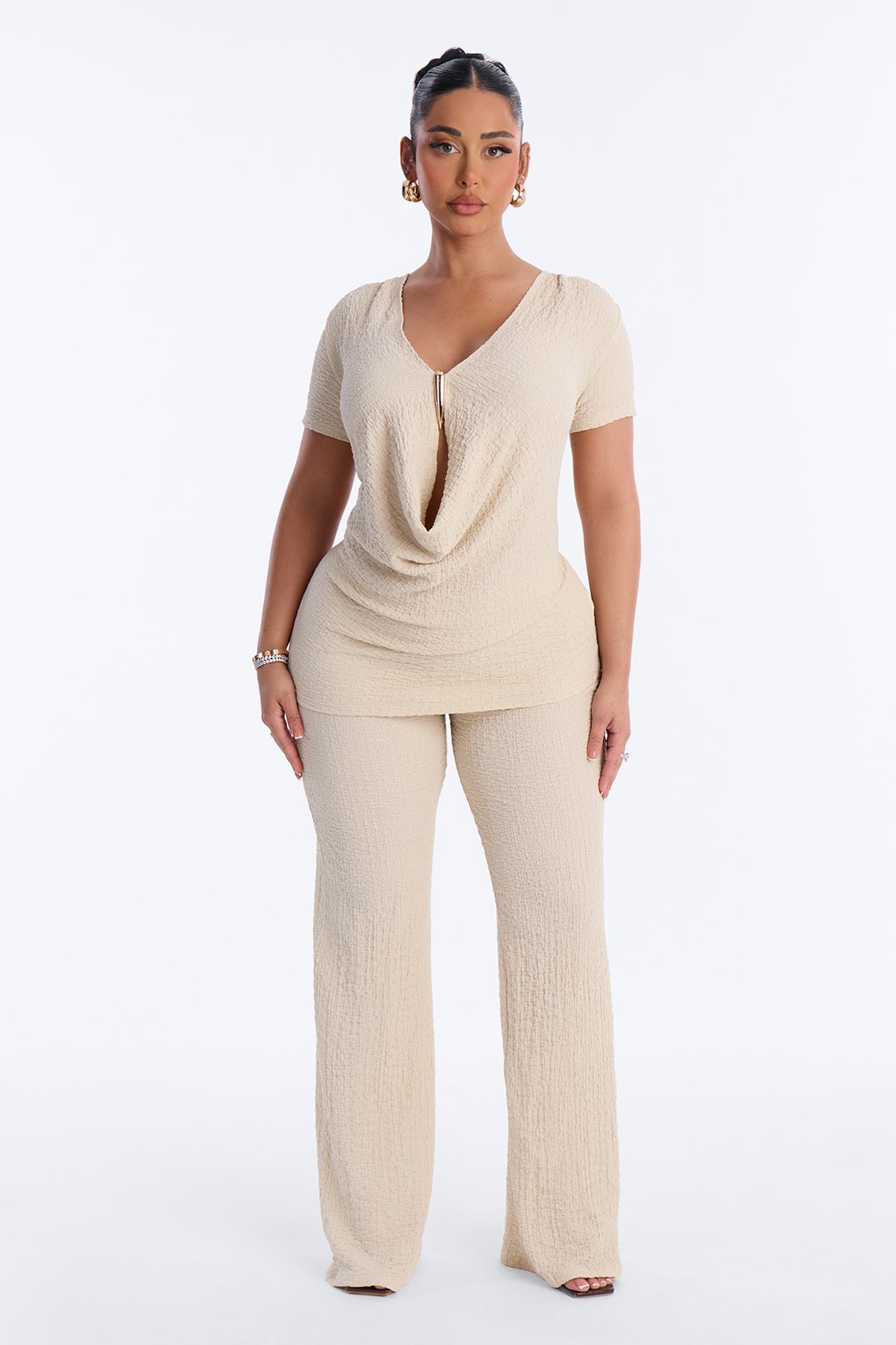 Sandra Textured Pant Set - Cream