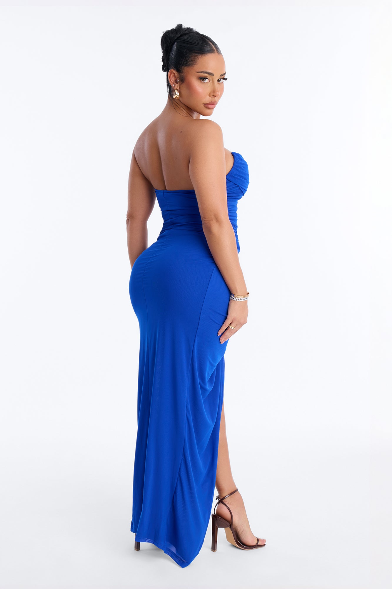 Just Dance Ruched Mesh Gown - Royal