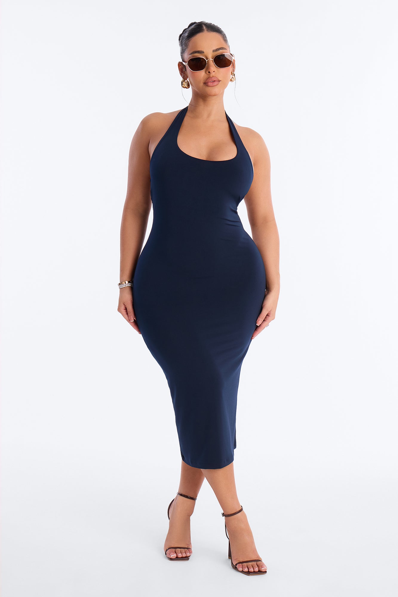 Nellie Double Lined Midi Dress - Navy