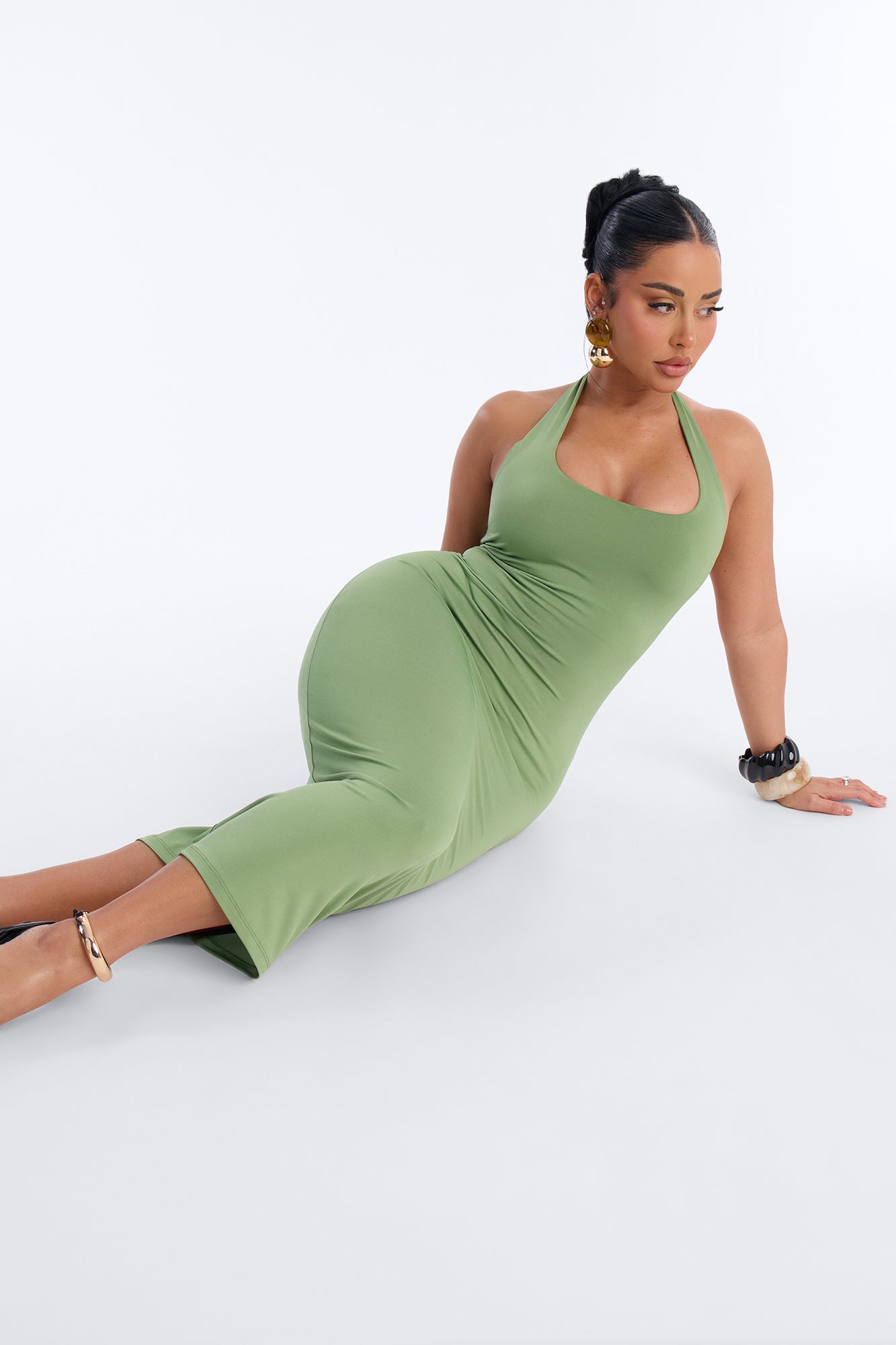 Nellie Double Lined Midi Dress - Olive